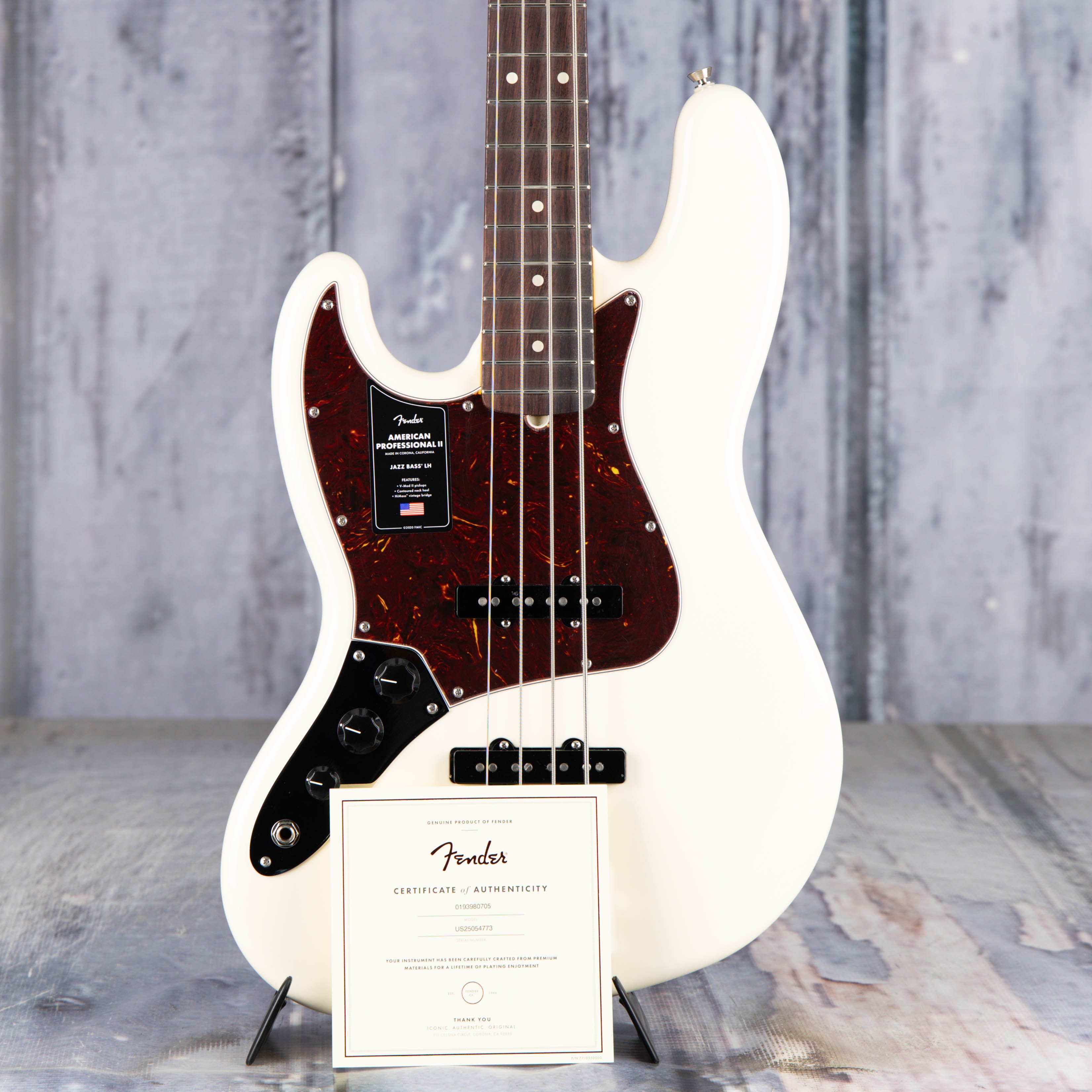 Fender American Professional II Jazz Bass Left-Handed Guitar, Olympic White, coa