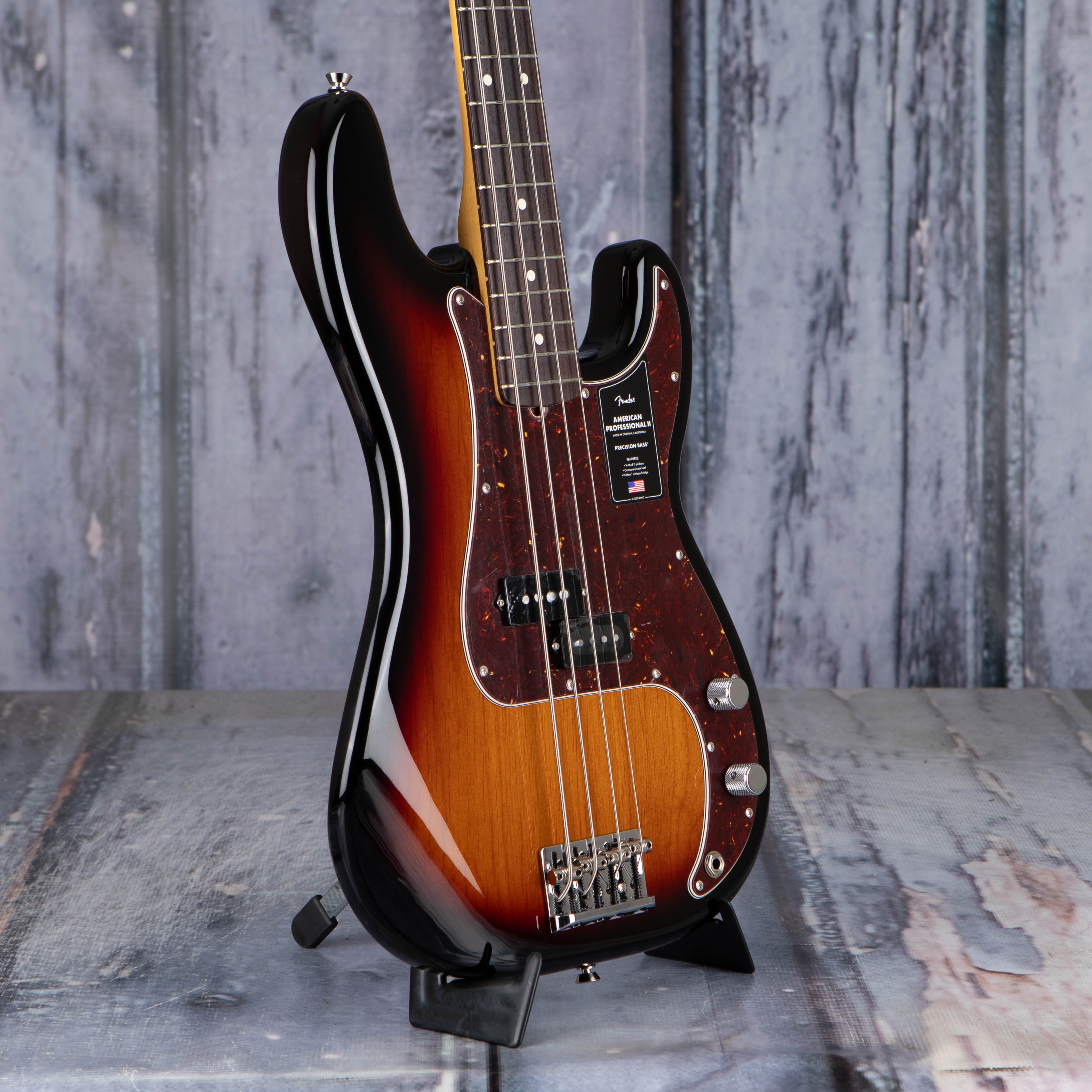 Fender American Professional II Precision Bass Guitar, 3-Color Sunburst, angle