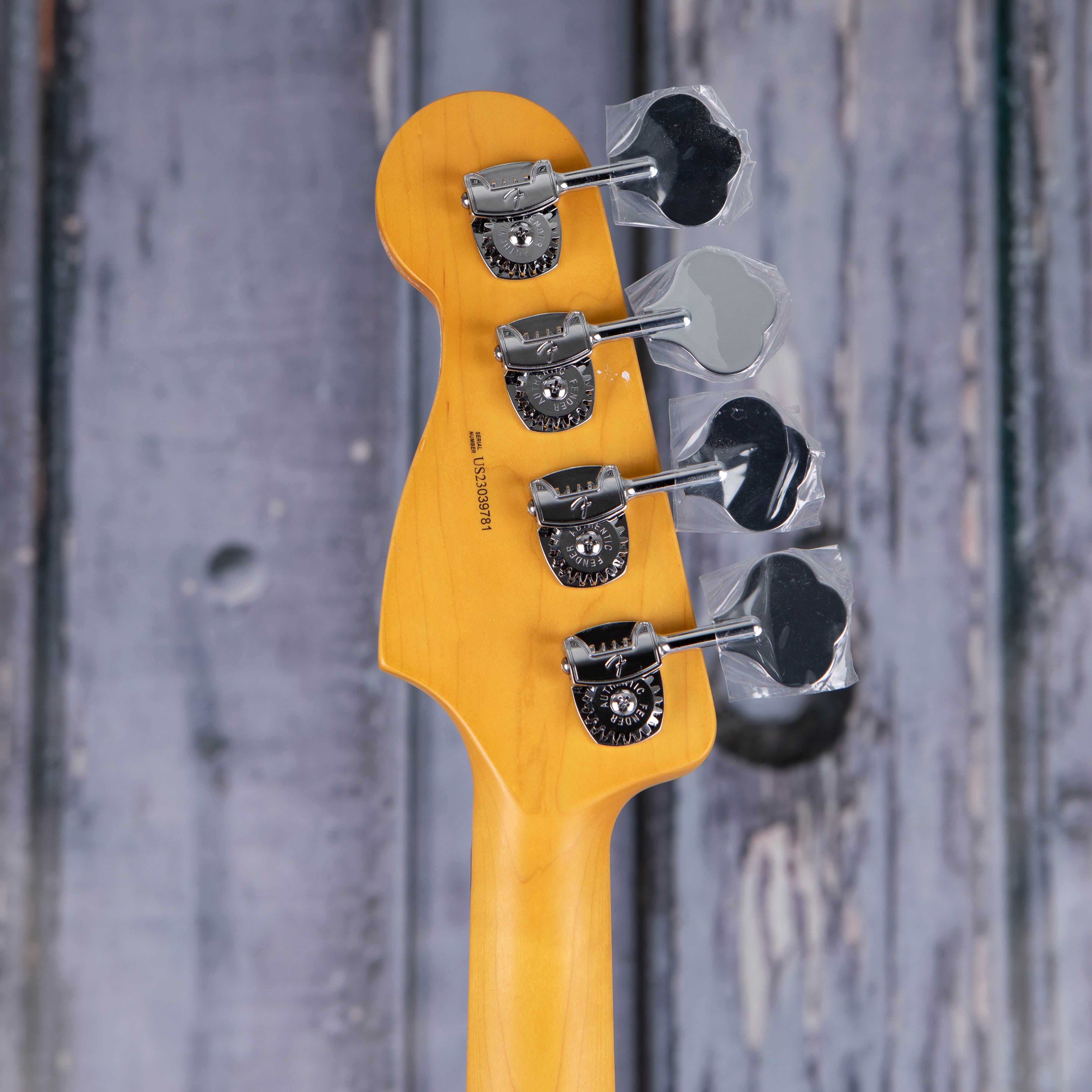 Fender American Professional II Precision Bass Guitar, 3-Color Sunburst, back headstock