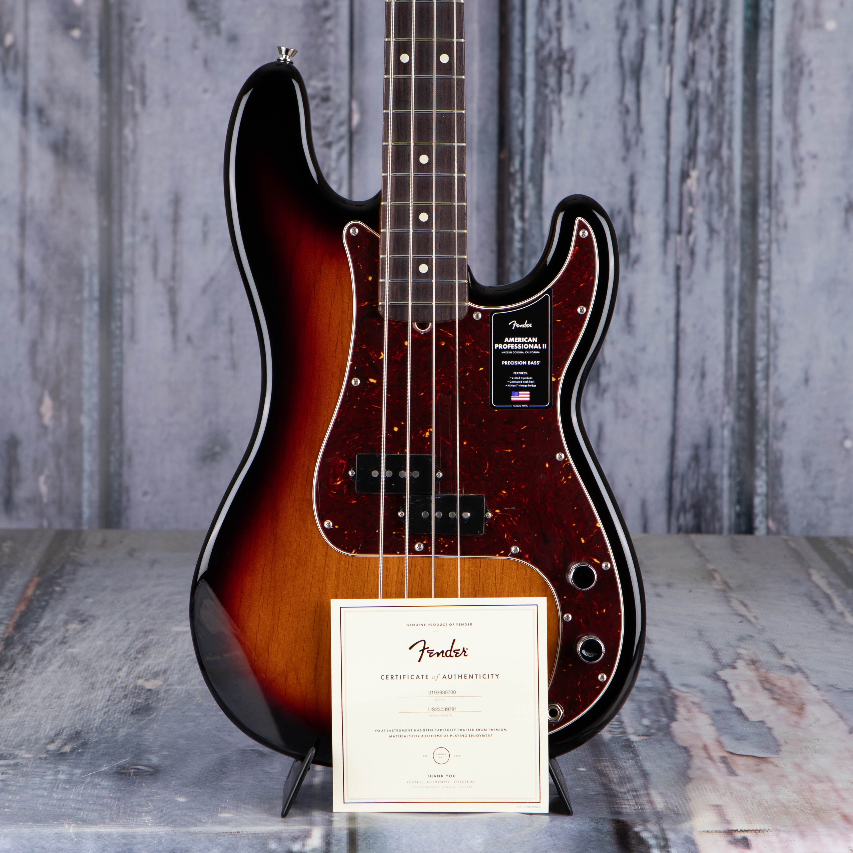Fender American Professional II Precision Bass Guitar, 3-Color Sunburst, coa