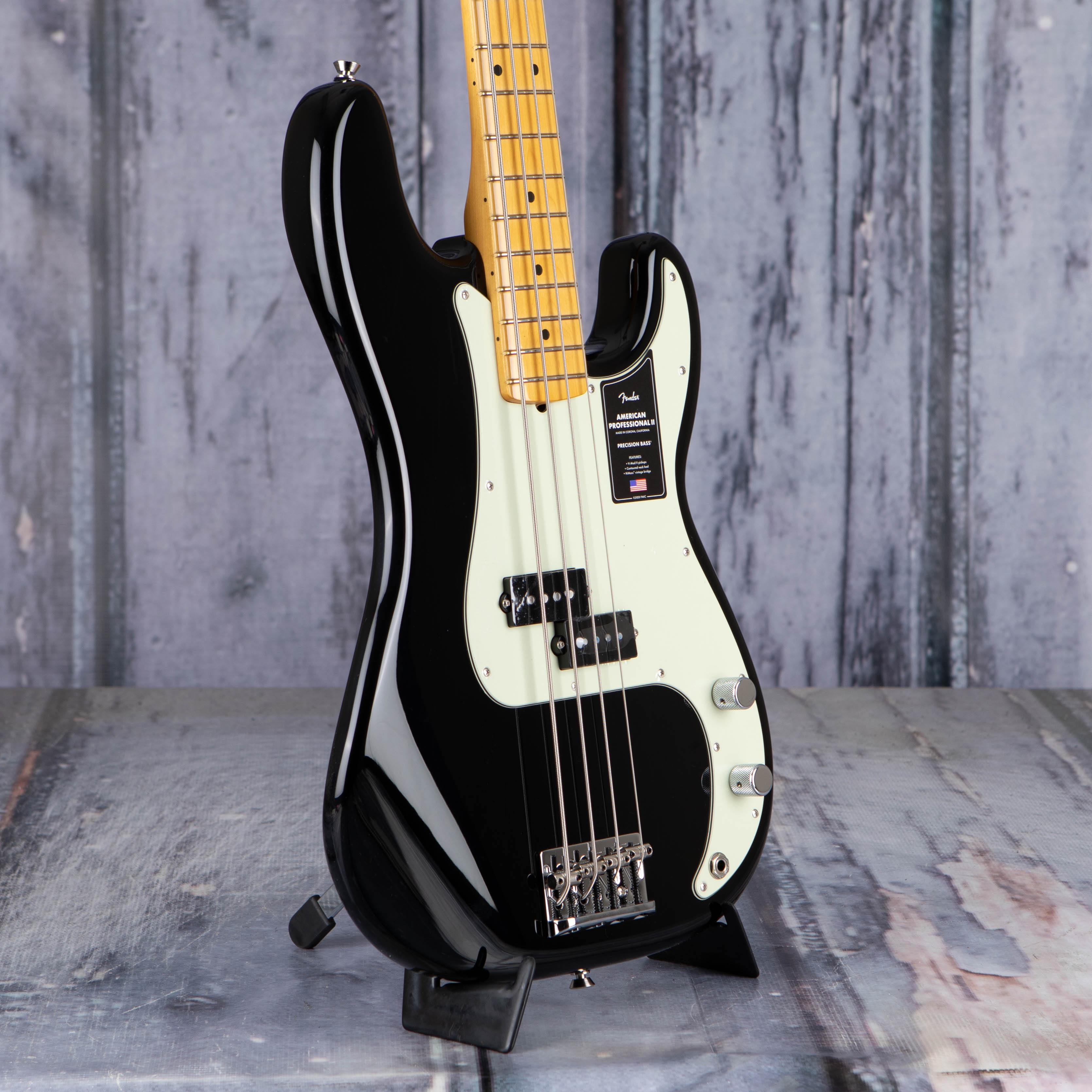 Fender American Professional II Precision Bass Guitar, Black, angle