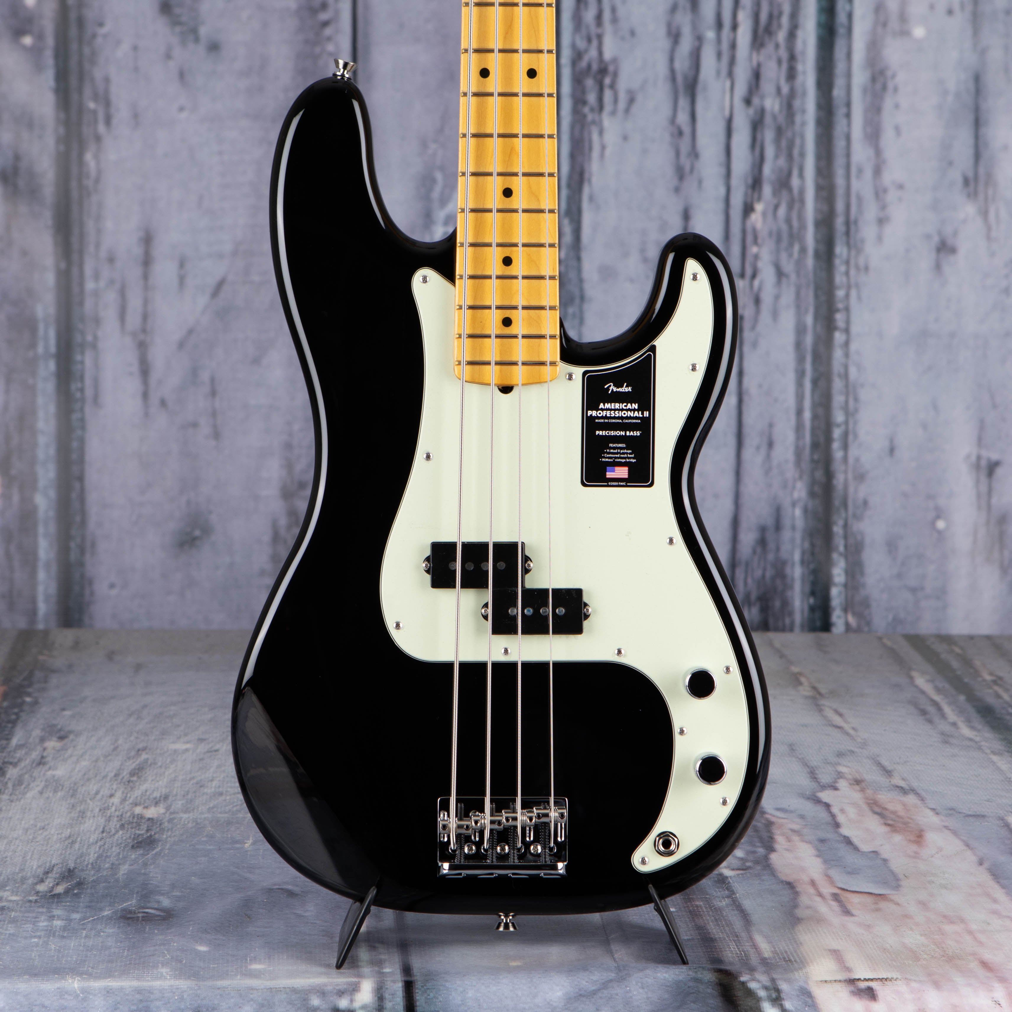 Fender American Professional II Precision Bass Guitar, Black, front closeup