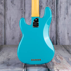 Fender American Professional II Precision Bass V 5-String Bass Guitar, Miami Blue, back closeup