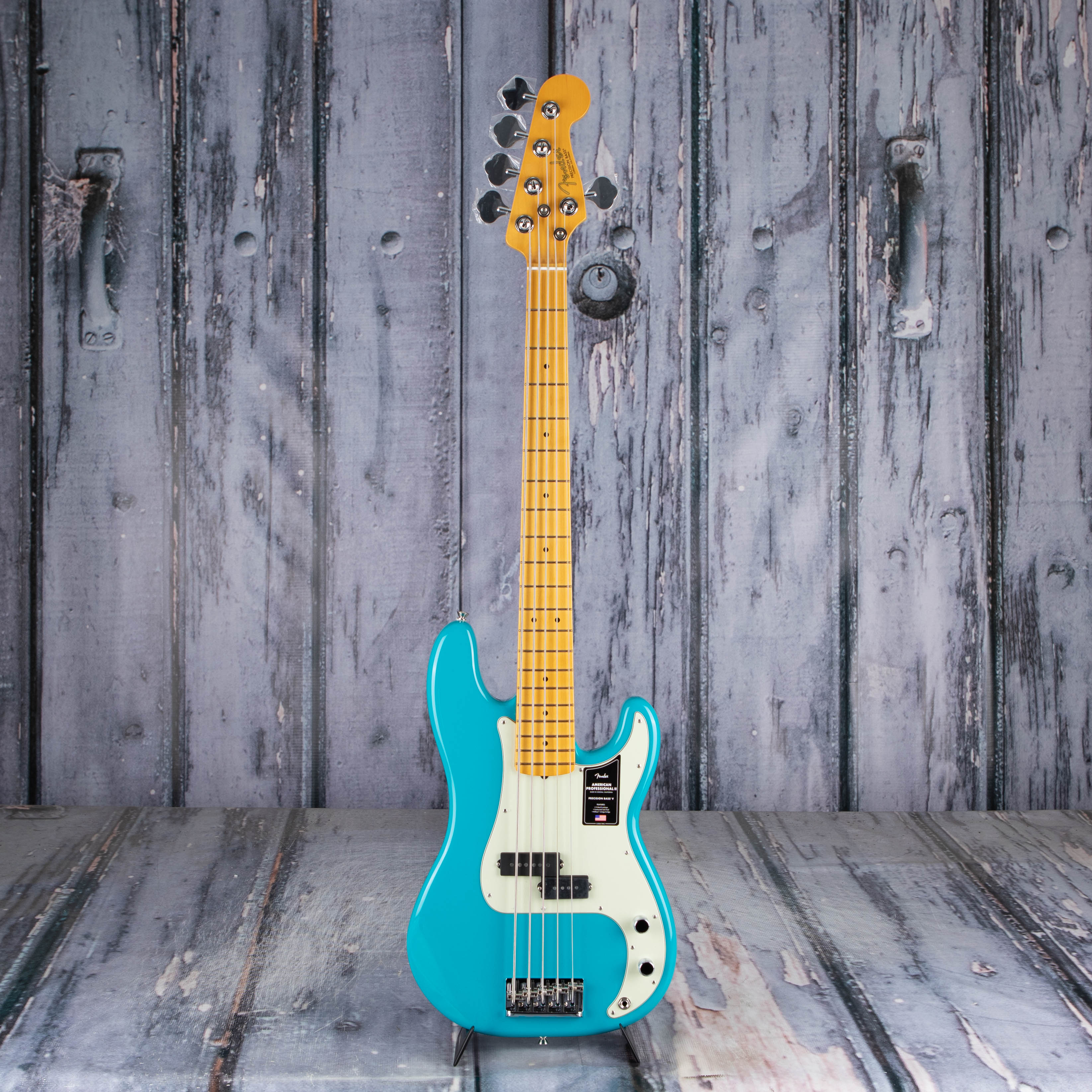 Fender American Professional II Precision Bass V 5-String Bass Guitar, Miami Blue, front