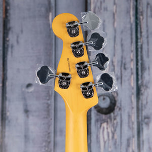 Fender American Professional II Precision Bass V 5-String Bass Guitar, Miami Blue, back headstock