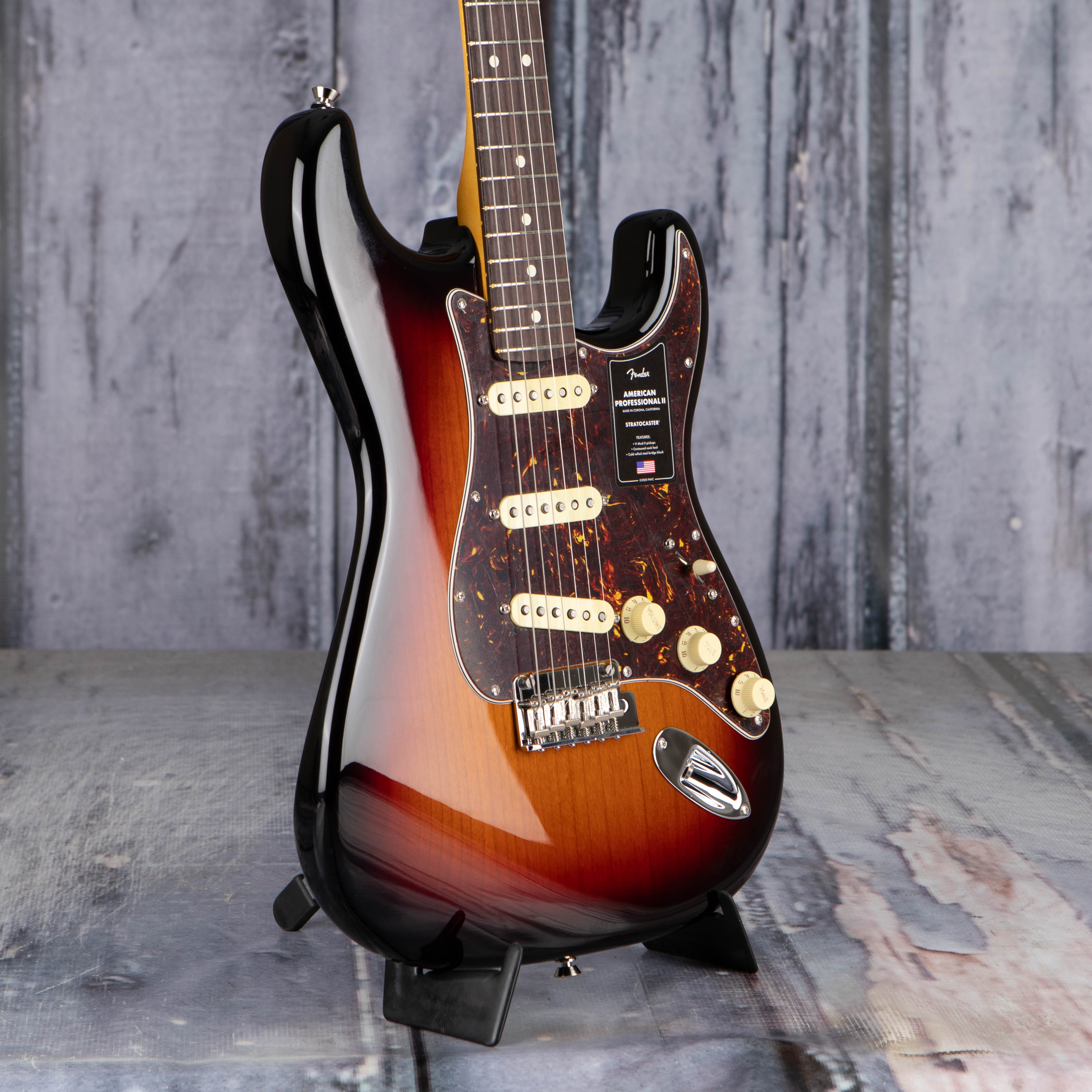 Fender American Professional II Stratocaster Electric Guitar, 3-Color Sunburst, angle