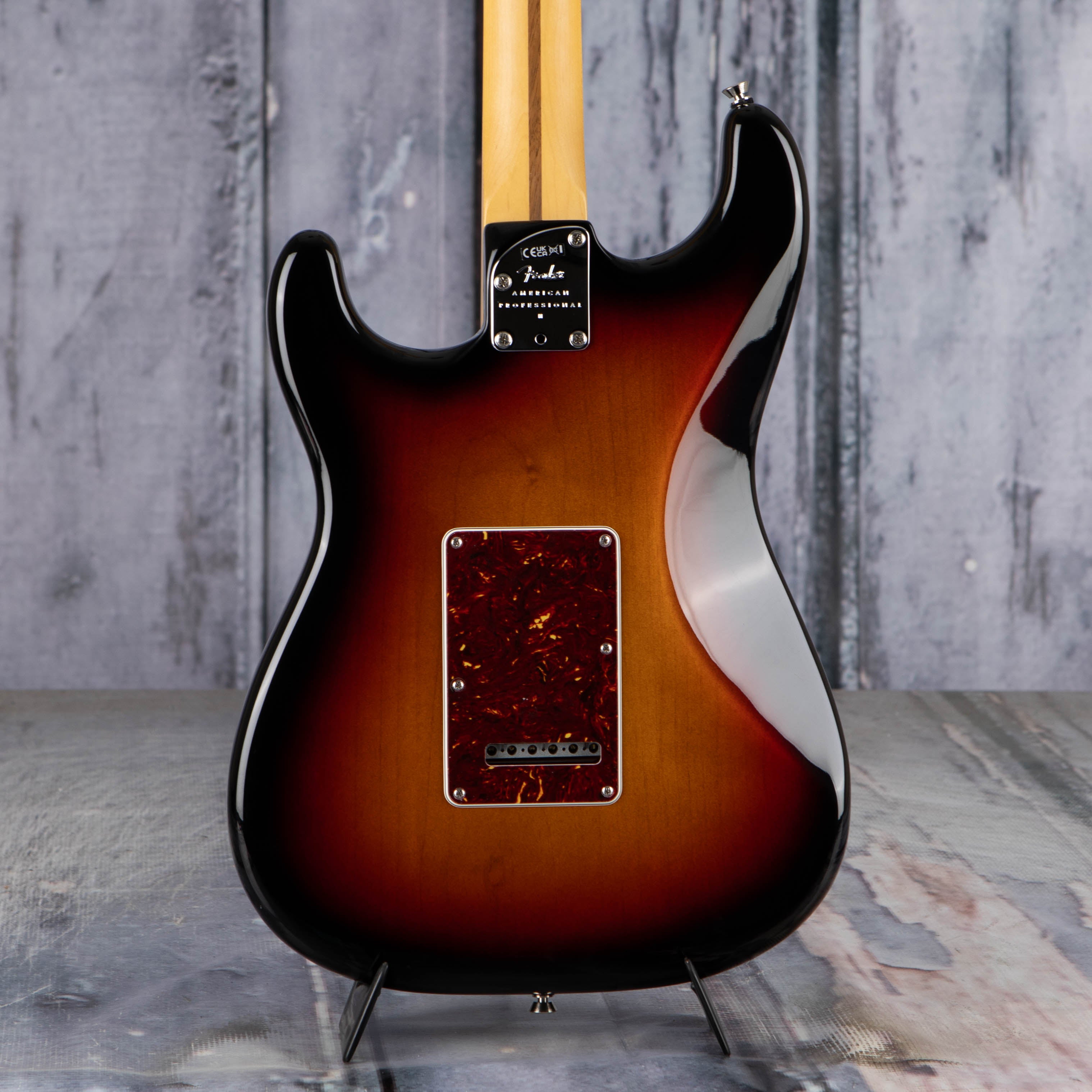 Fender American Professional II Stratocaster Electric Guitar, 3-Color Sunburst, back closeup