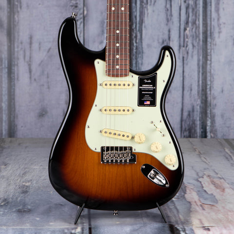Fender American Professional Professional II Stratocaster Electric Guitar, Rosewood Fingerboard, Anniversary 2-Color Sunburst, front closeup