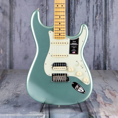 Fender American Professional II Stratocaster Electric Guitar, HSS, Mystic Surf Green, front closeup