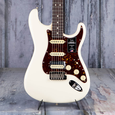 Fender American Professional II Stratocaster Electric Guitar, HSS, Olympic White, front closeup
