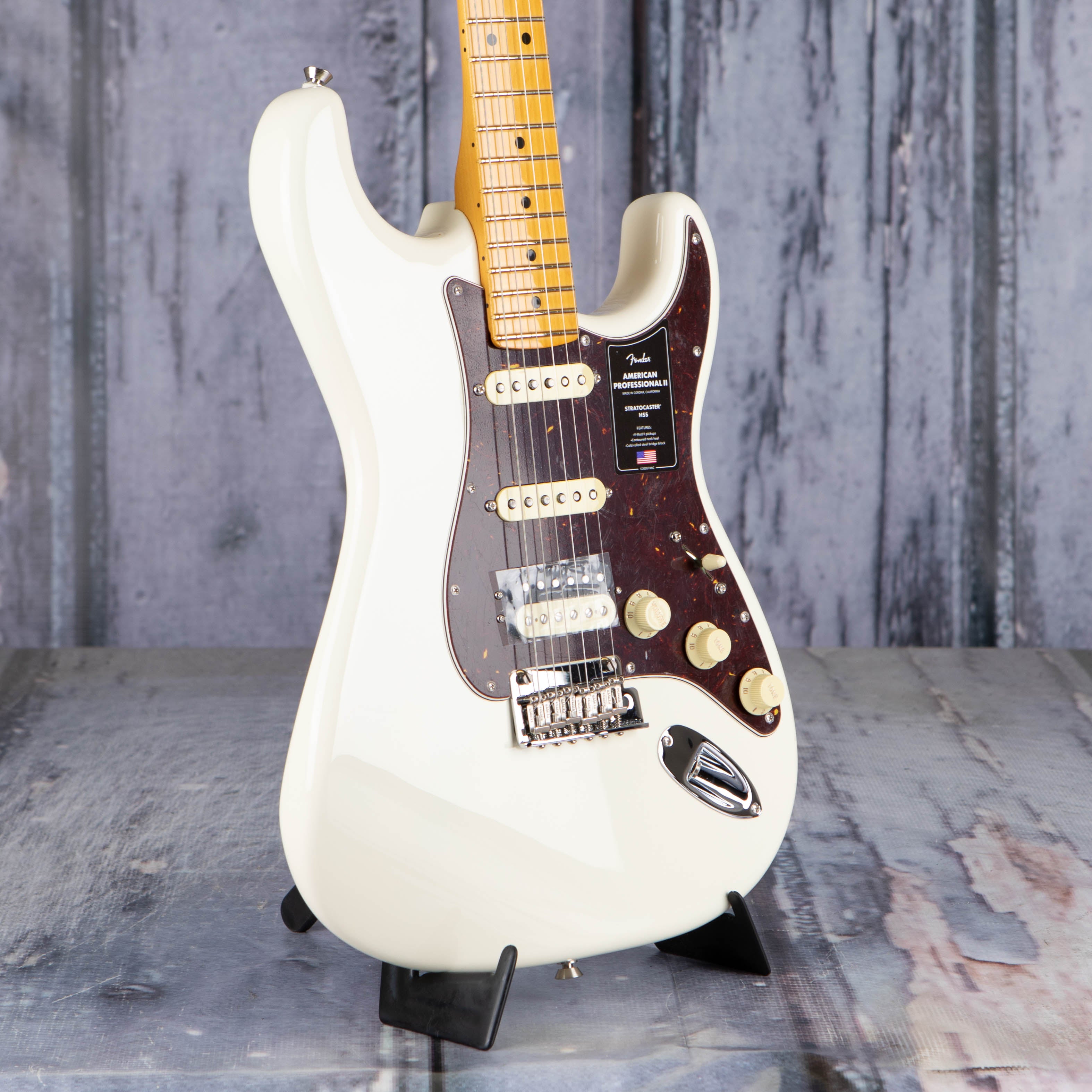 Fender American Professional II Stratocaster Electric Guitar, HSS, Olympic White, angle