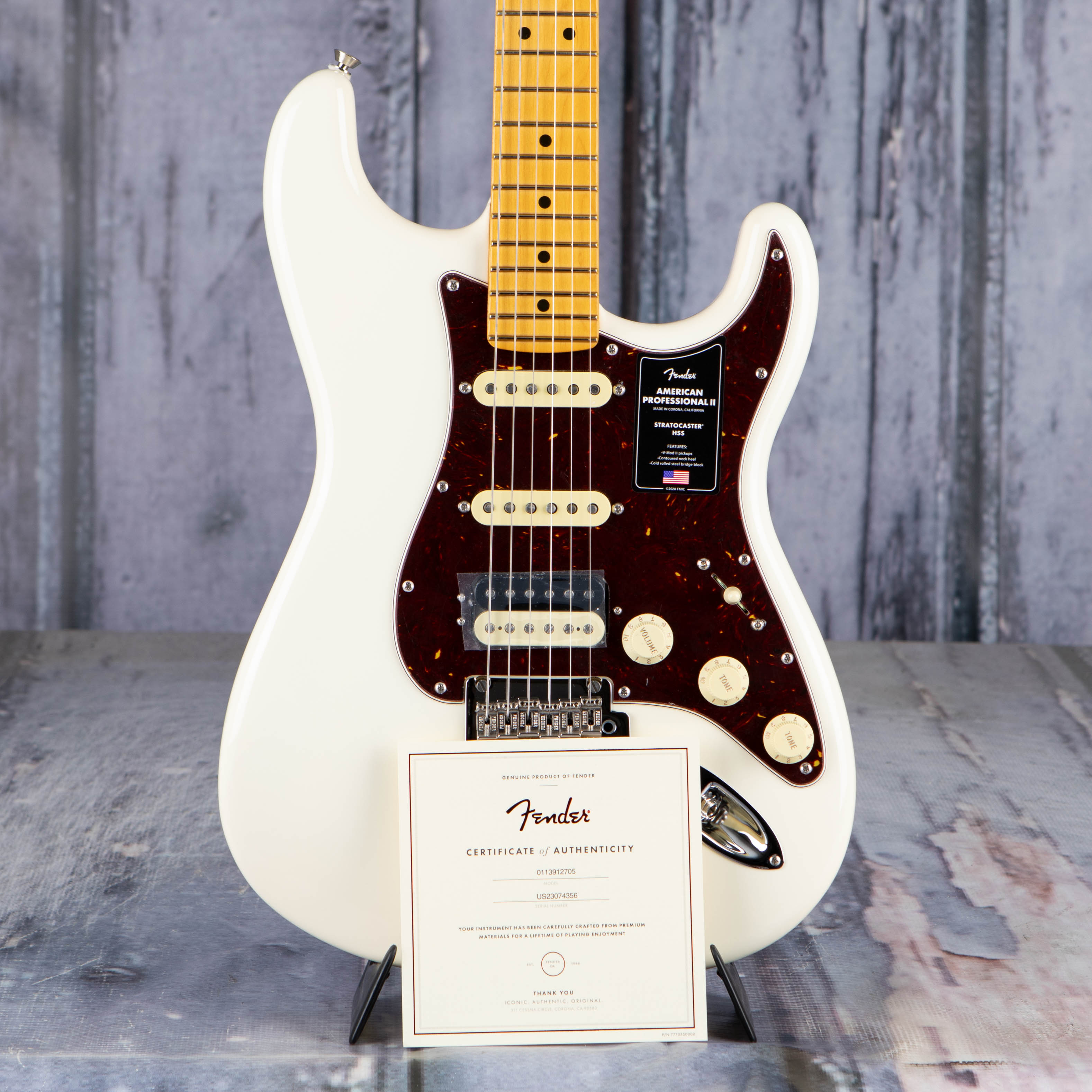 Fender American Professional II Stratocaster Electric Guitar, HSS, Olympic White, coa