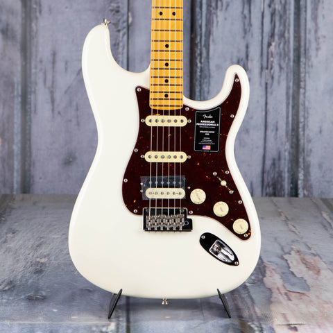 Fender American Professional II Stratocaster Electric Guitar, HSS, Olympic White, front closeup