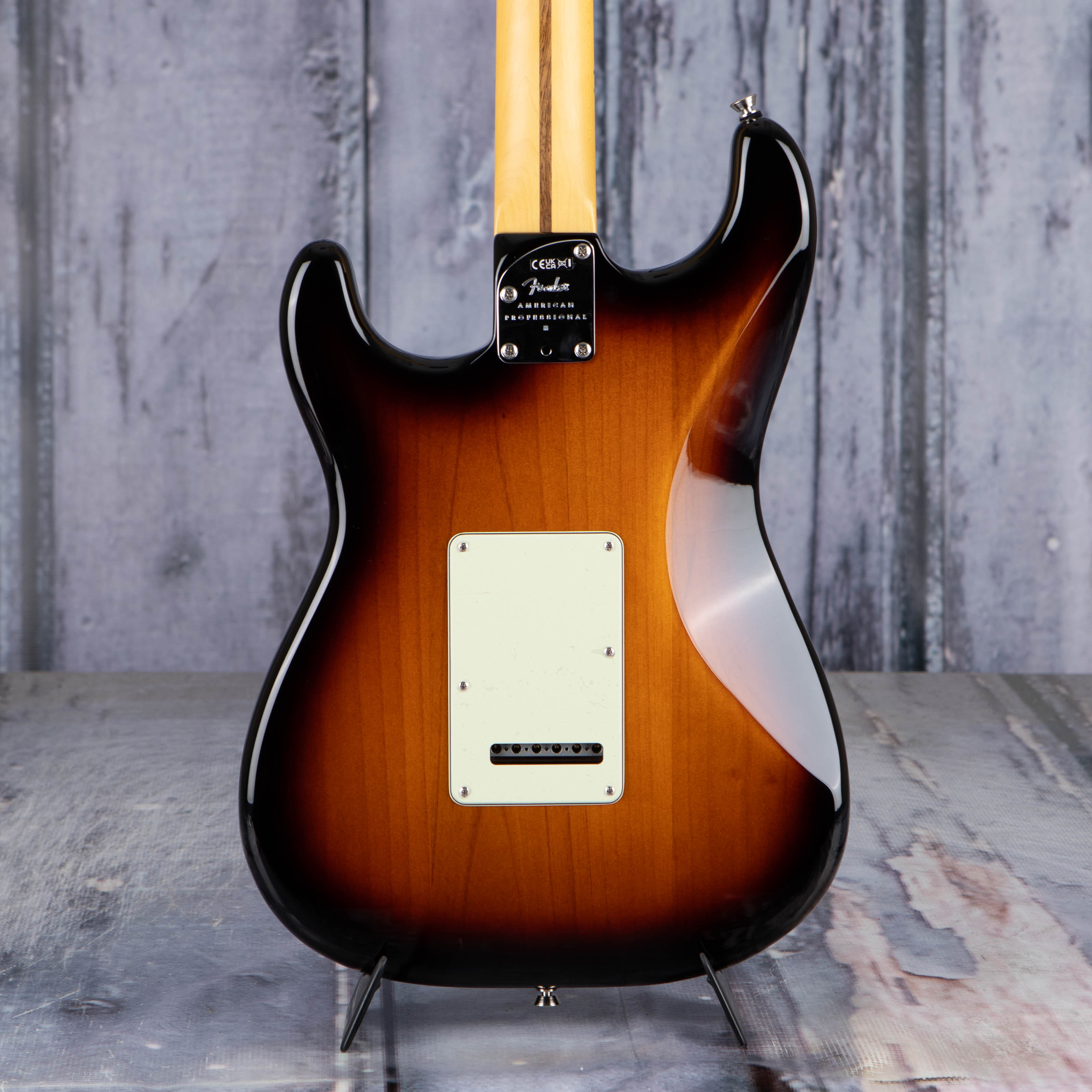 Fender American Professional II Stratocaster Electric Guitar, Maple Fingerboard, Anniversary 2-Color Sunburst, back closeup