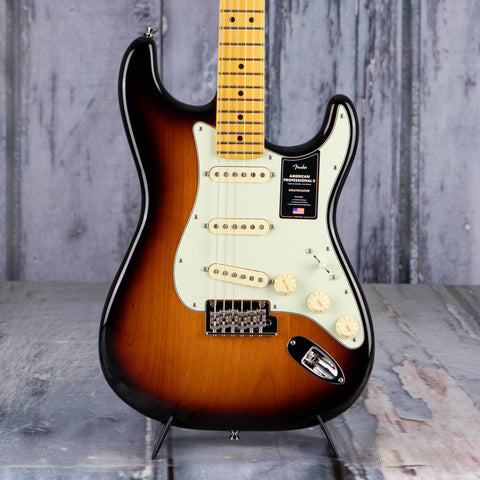 Fender American Professional II Stratocaster Electric Guitar, Maple Fingerboard, Anniversary 2-Color Sunburst, front closeup