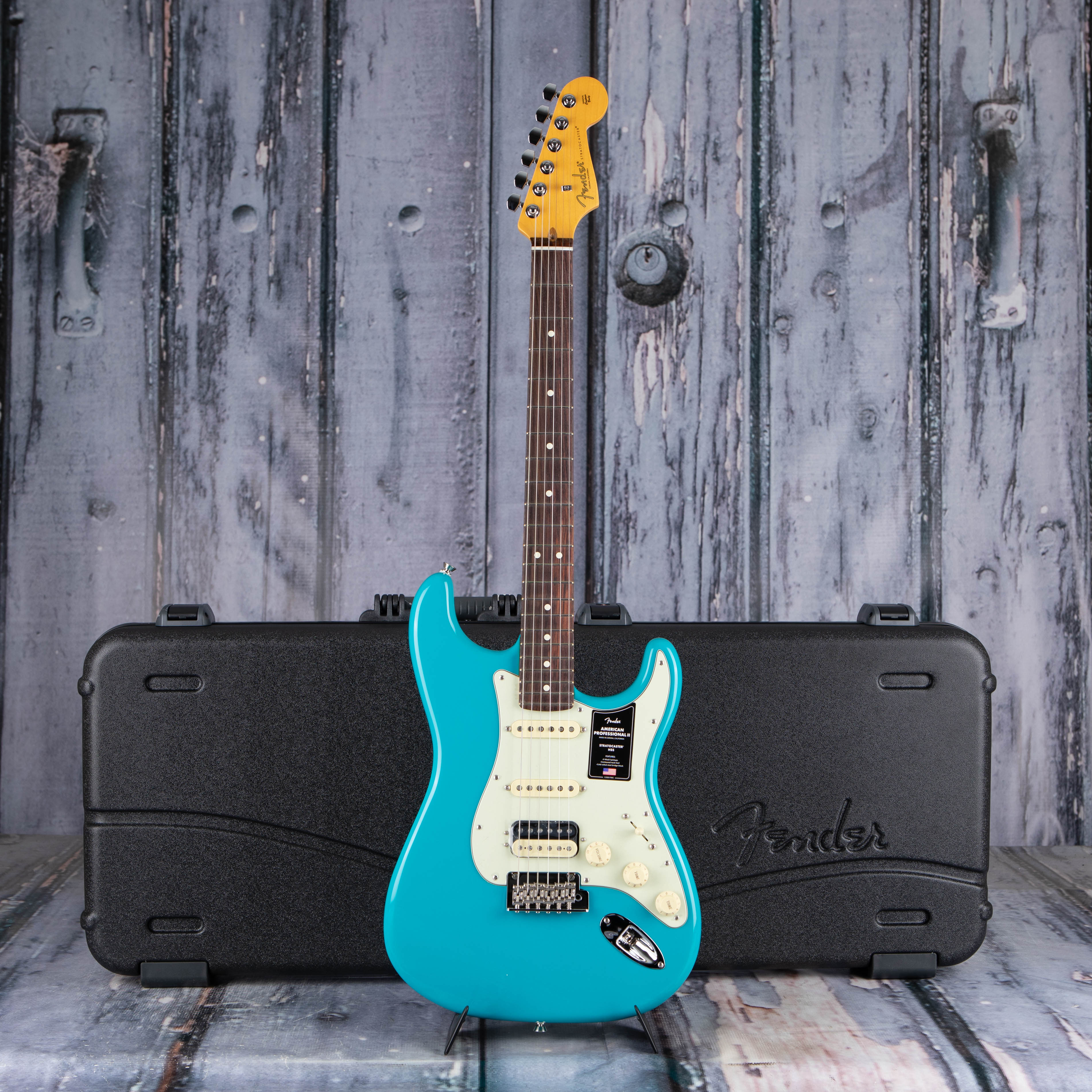 Fender American Professional II Stratocaster HSS Electric Guitar, Miami Blue, case