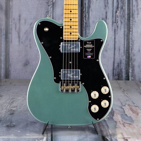 Fender American Professional II Telecaster Deluxe Electric Guitar, Mystic Surf Green, front closeup