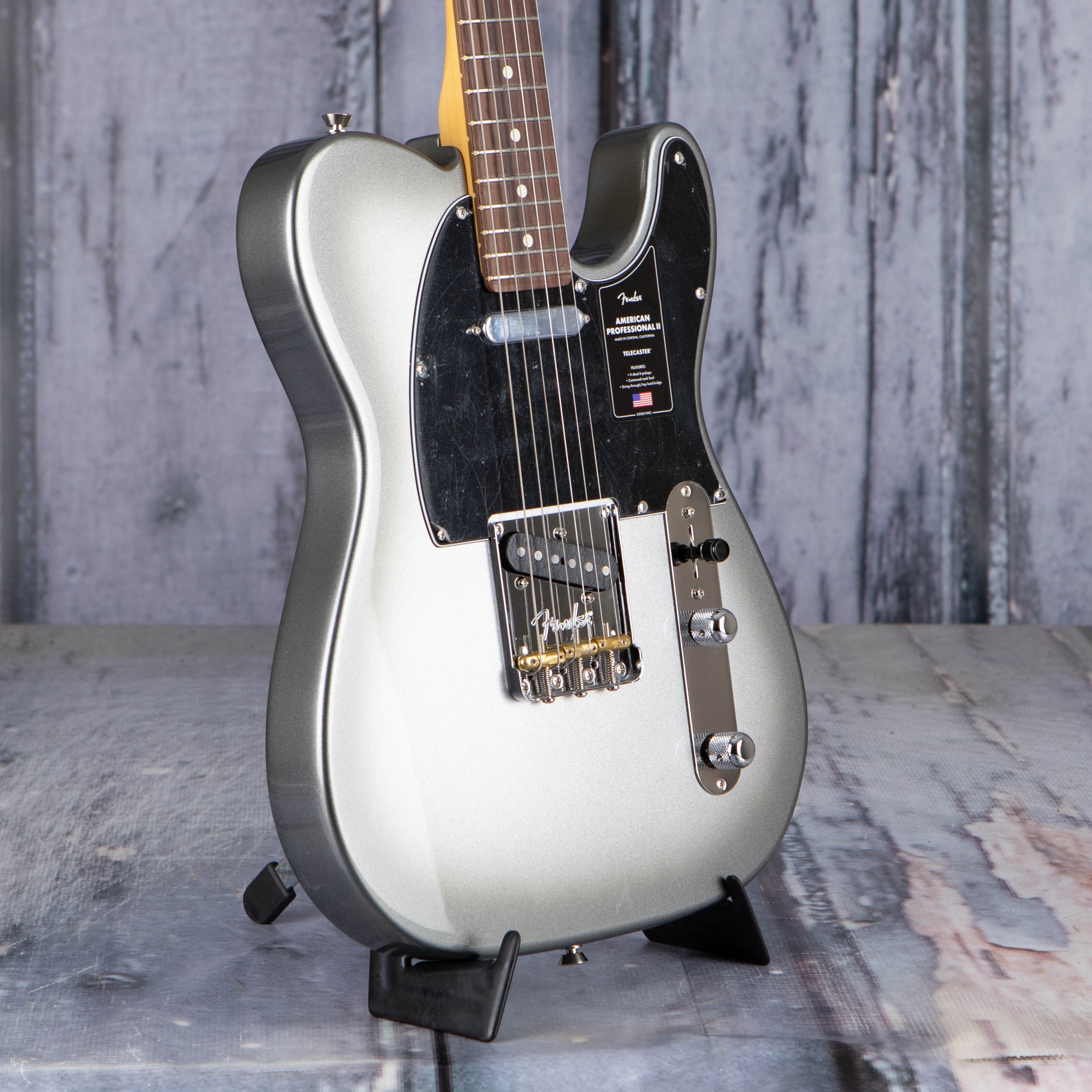 Fender American Professional II Telecaster Electric Guitar, Mercury, angle