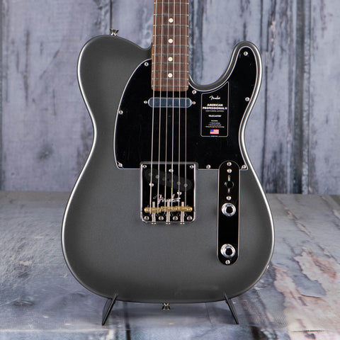 Fender American Professional II Telecaster Electric Guitar, Mercury, front closeup