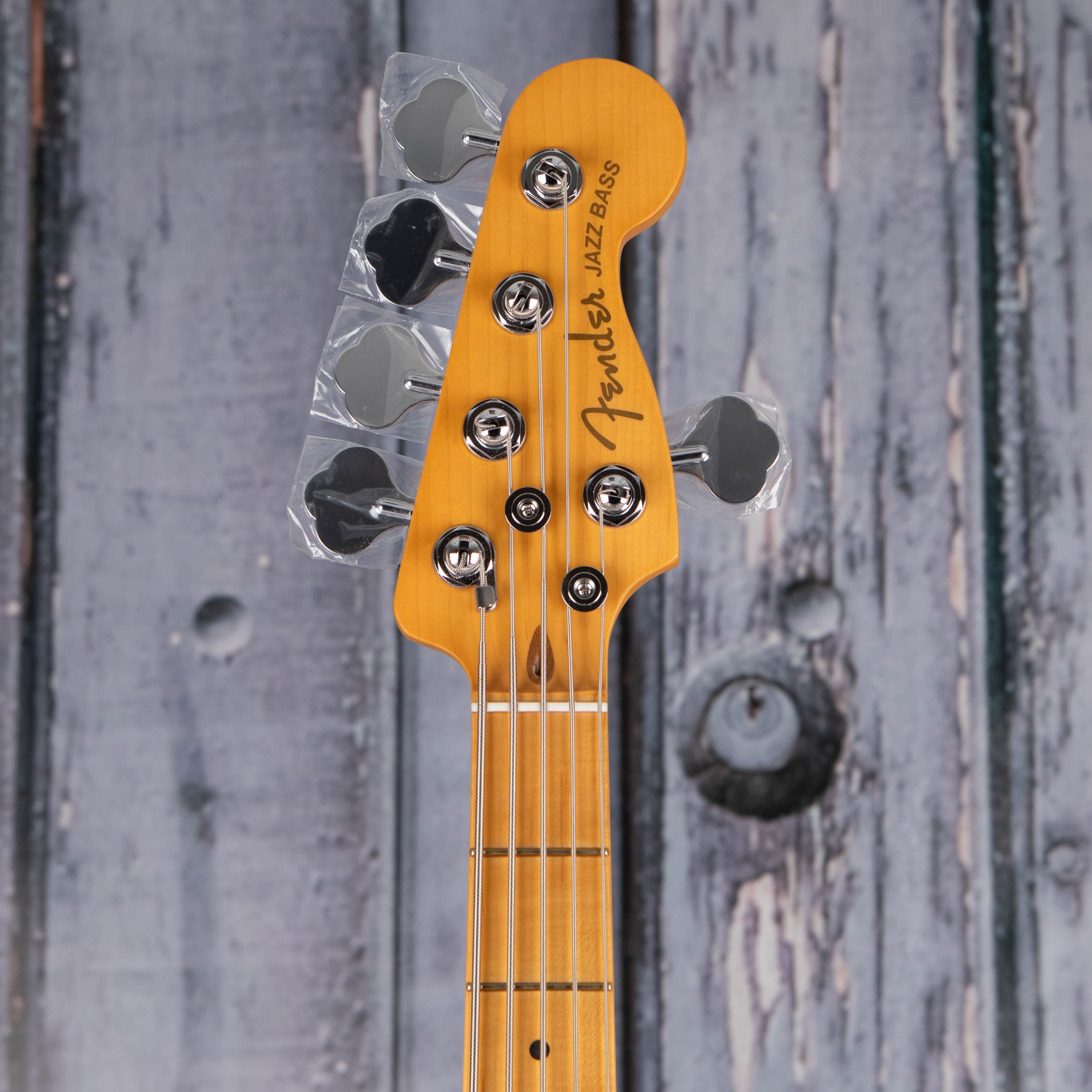 Fender American Ultra II Jazz Bass V 5-String Guitar, Sinister Red, front headstock