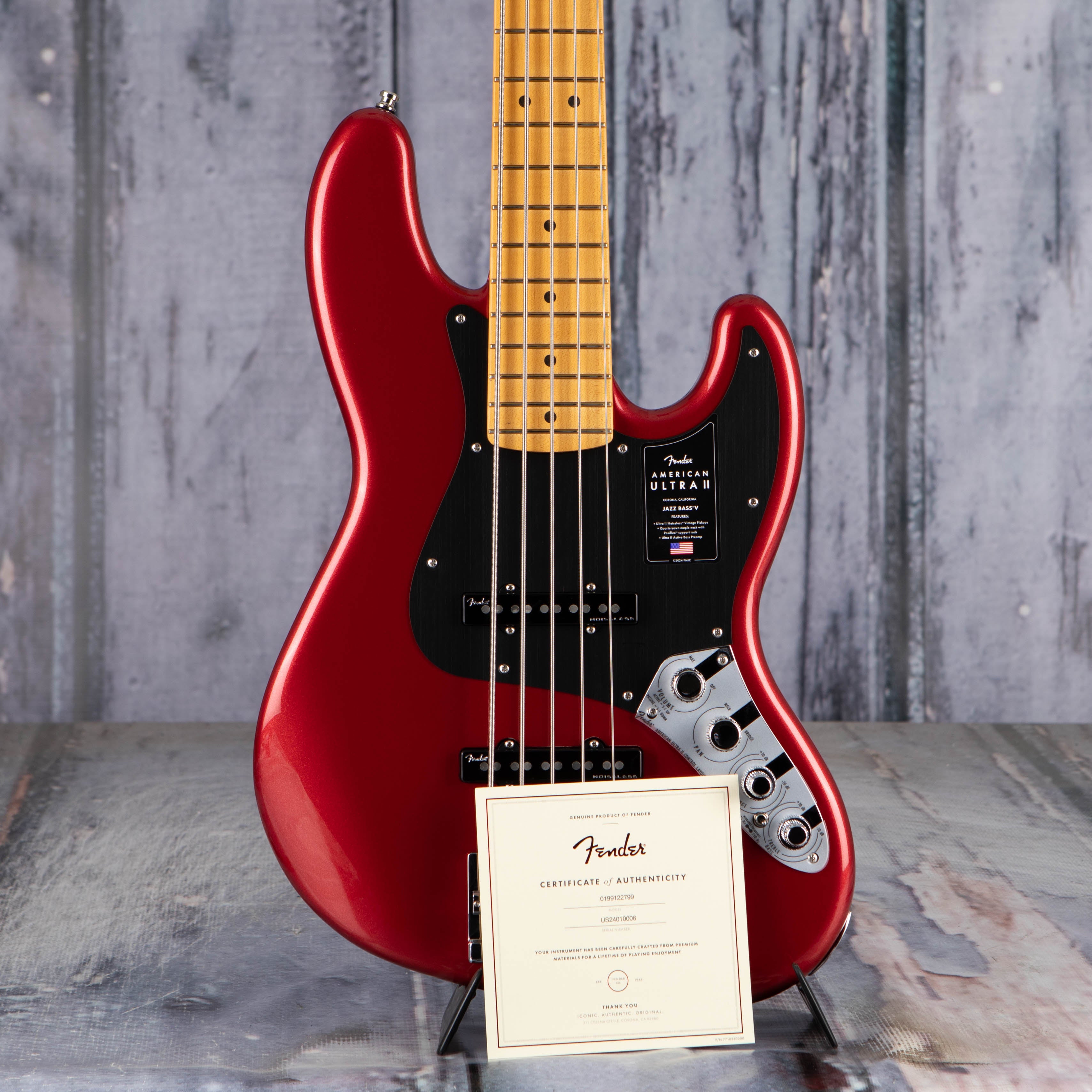 Fender American Ultra II Jazz Bass V 5-String Guitar, Sinister Red, coa