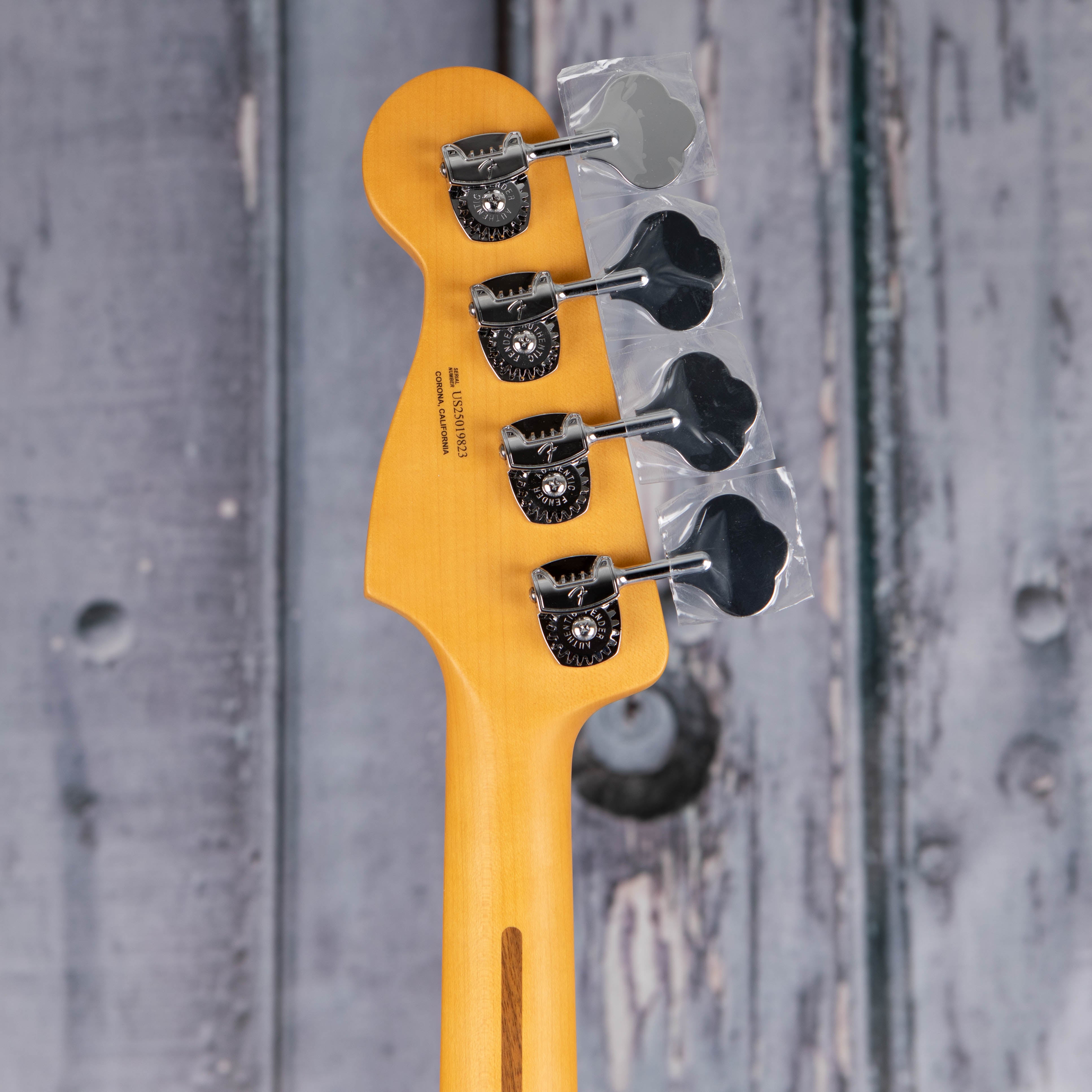 Fender American Ultra II Precision Bass Guitar, Ultraburst, back headstock