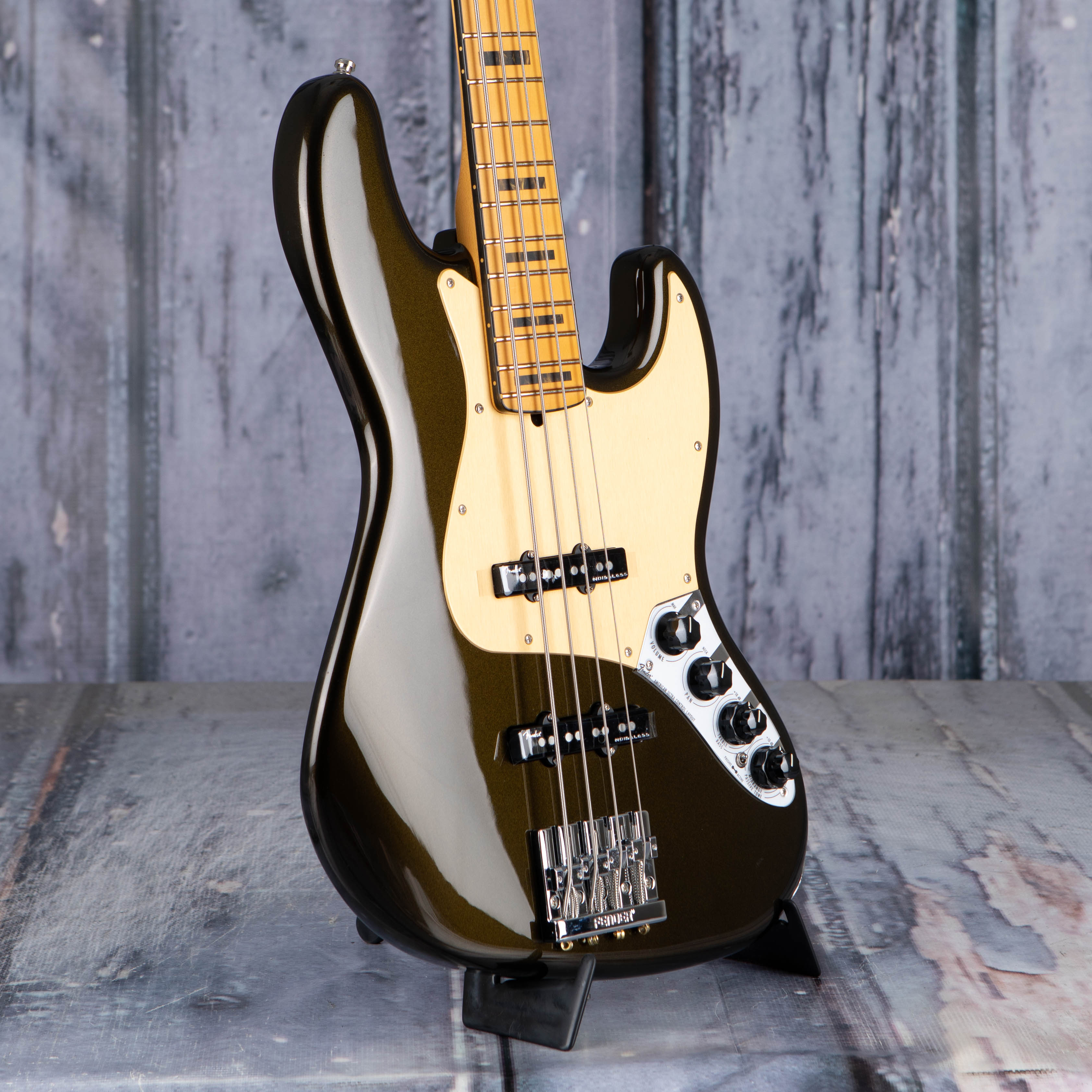 Fender American Ultra Jazz Bass Guitar, Maple Fingerboard, Texas Tea, angle