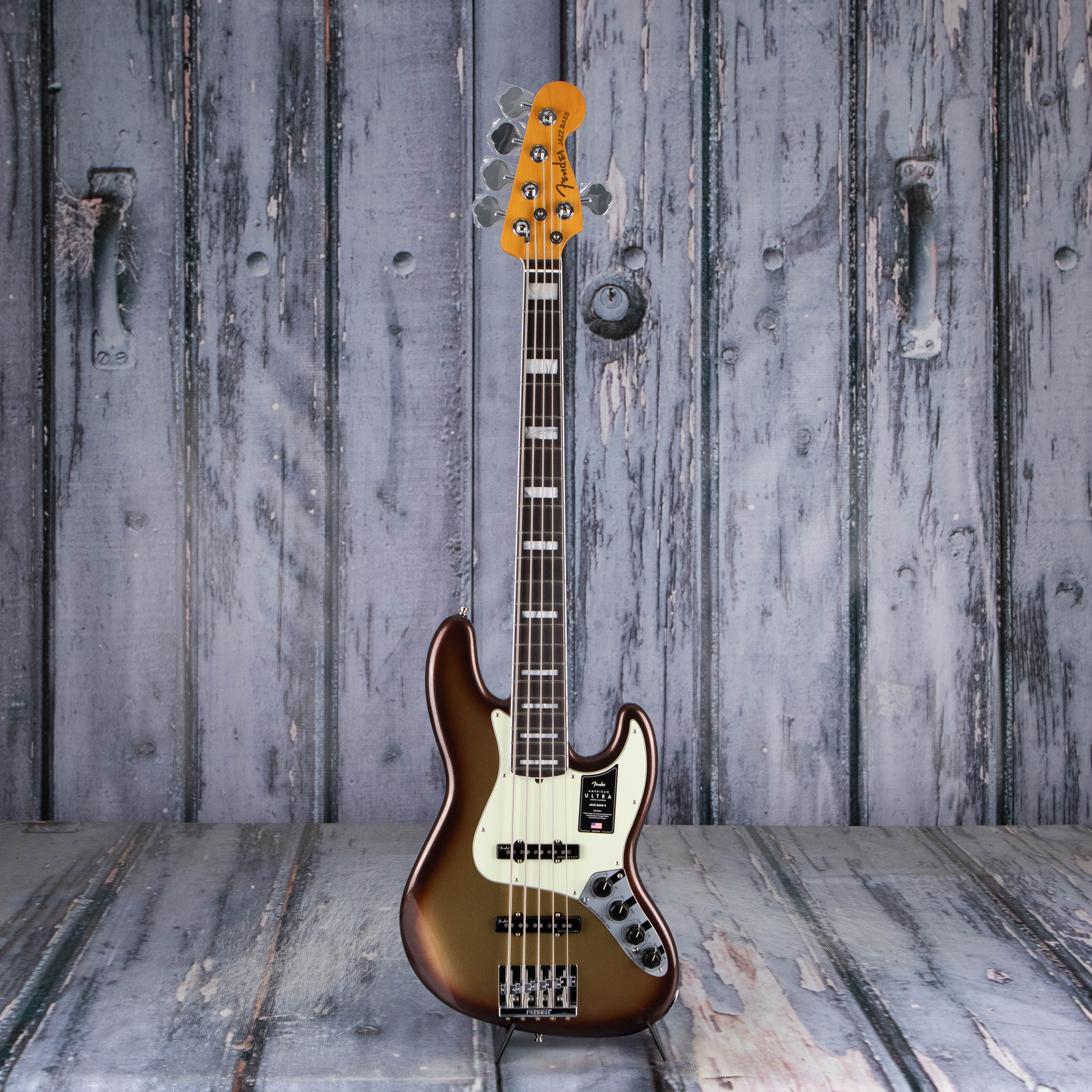 Fender American Ultra Jazz Bass V 5-String Bass Guitar, Rosewood Fingerboard, Mocha Burst, front