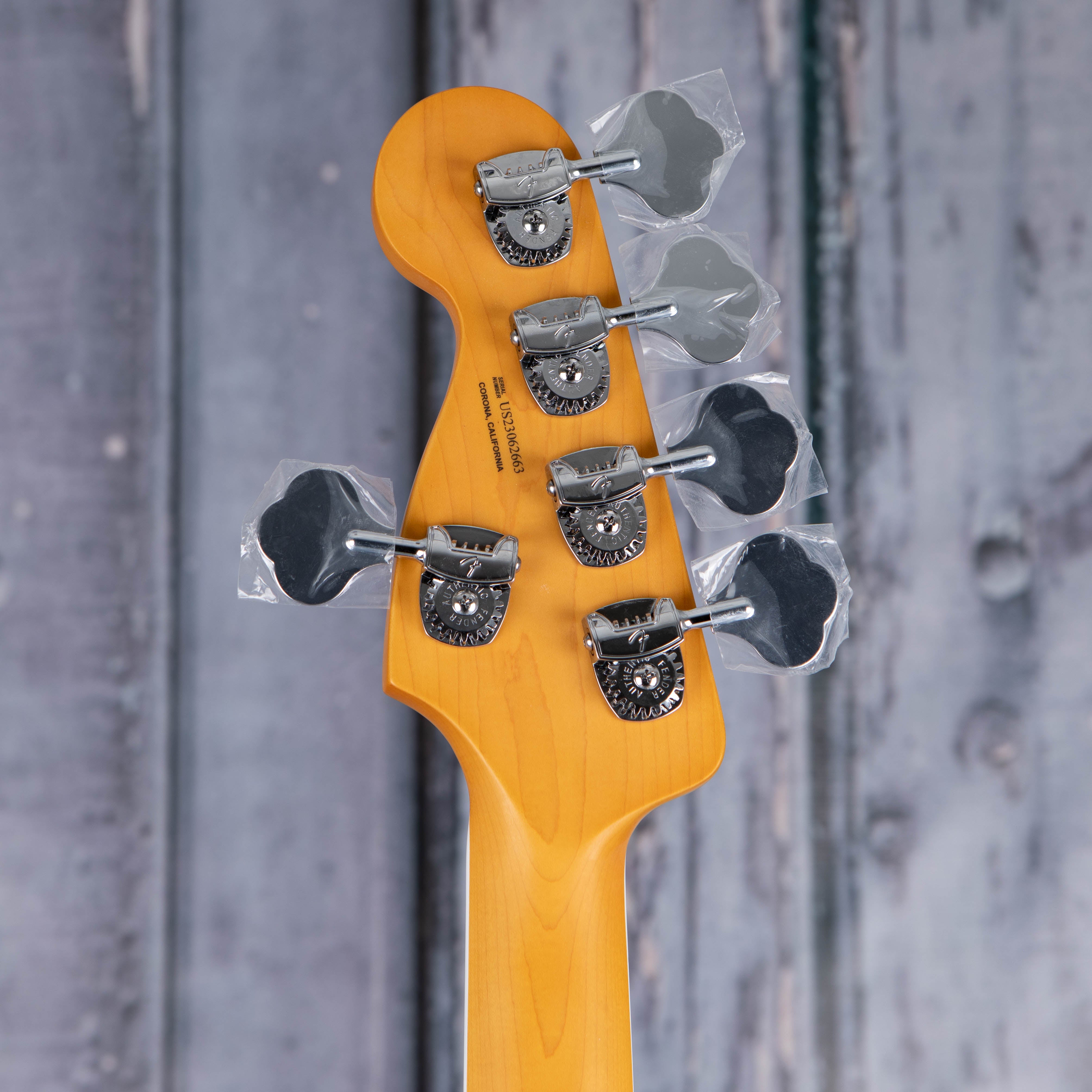 Fender American Ultra Jazz Bass V 5-String Bass Guitar, Rosewood Fingerboard, Mocha Burst, back headstock