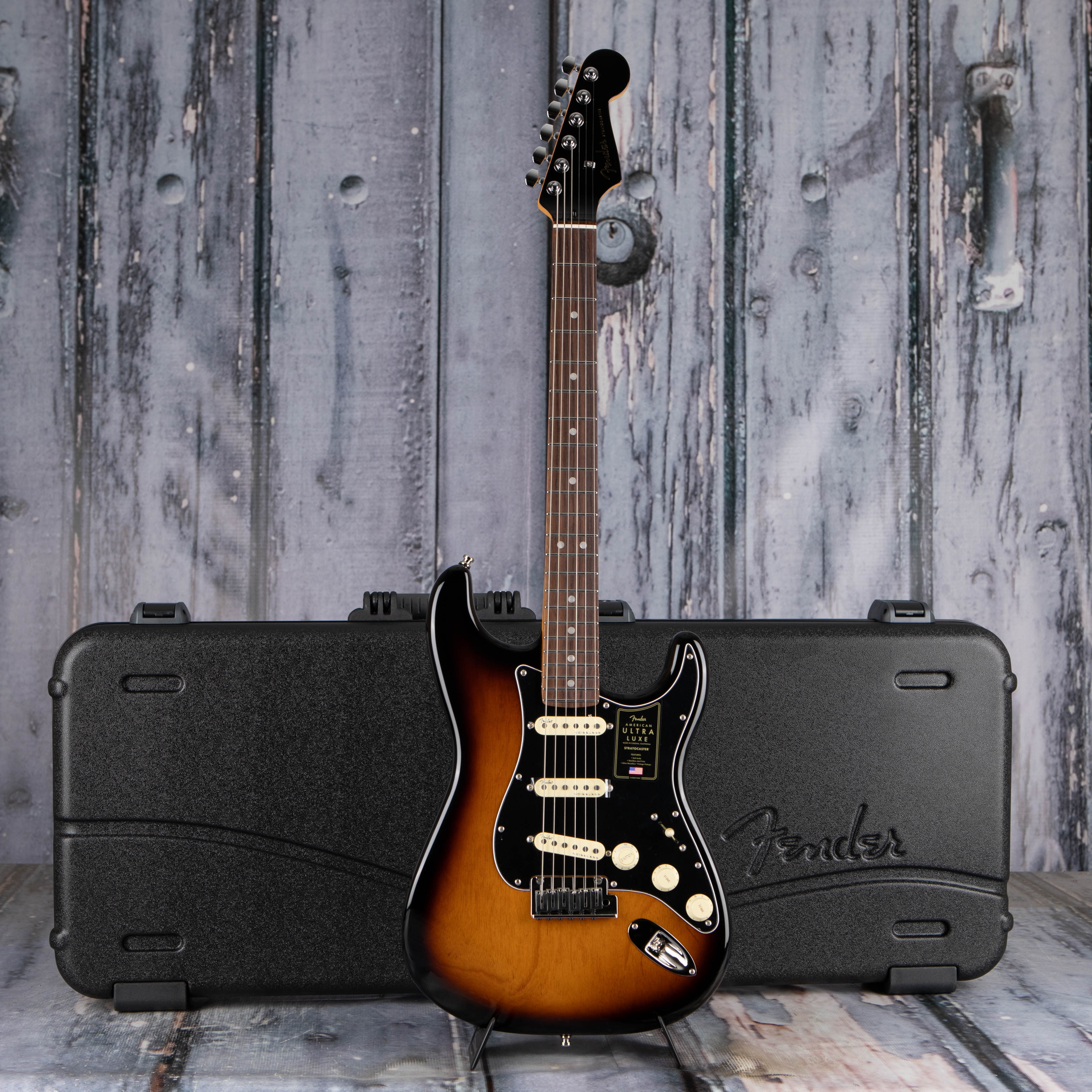 Fender American Ultra Luxe Stratocaster Electric Guitar, Rosewood Fingerboard, 2-Color Sunburst, case