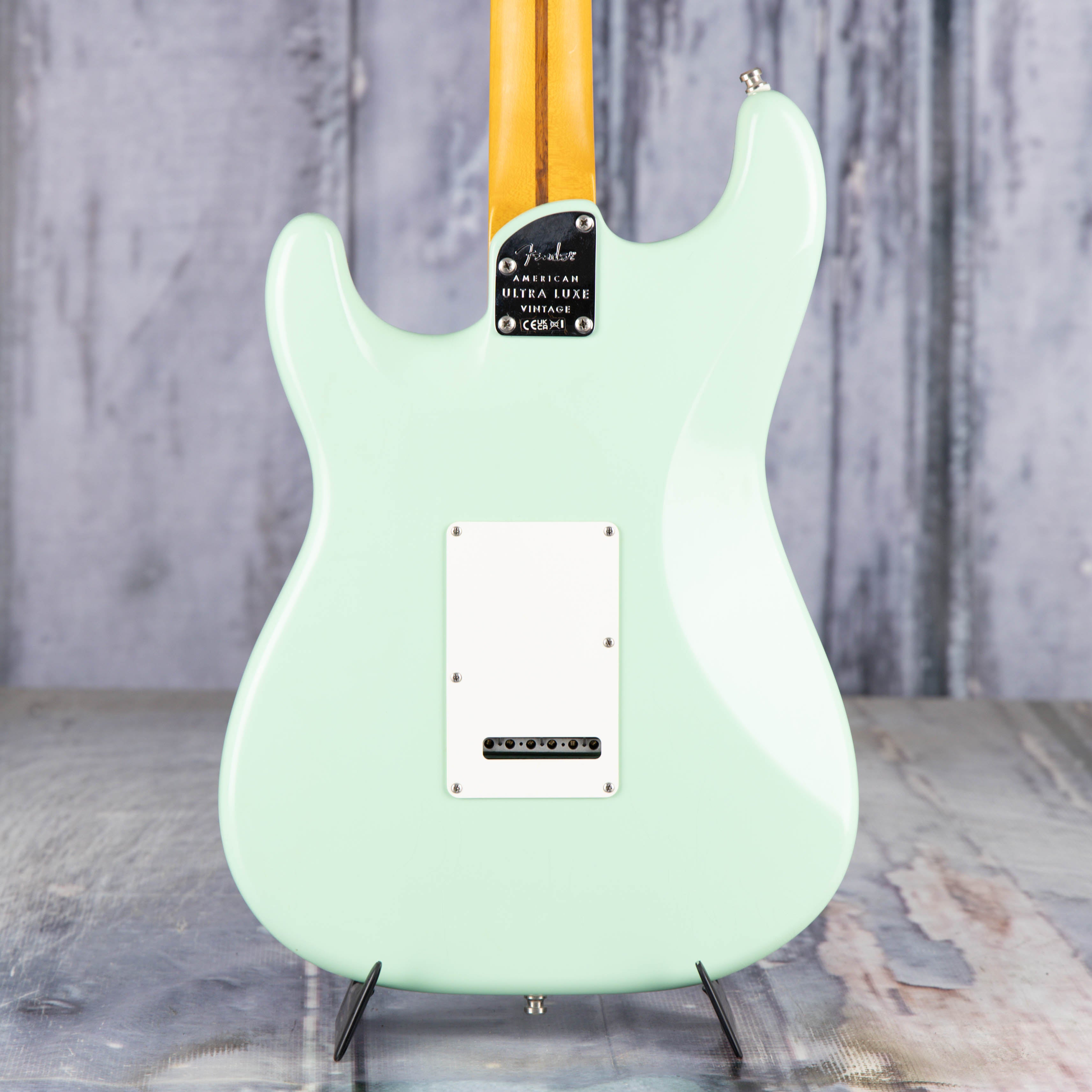 Fender American Ultra Luxe '60s Stratocaster Electric Guitar, Surf Green, back closeup