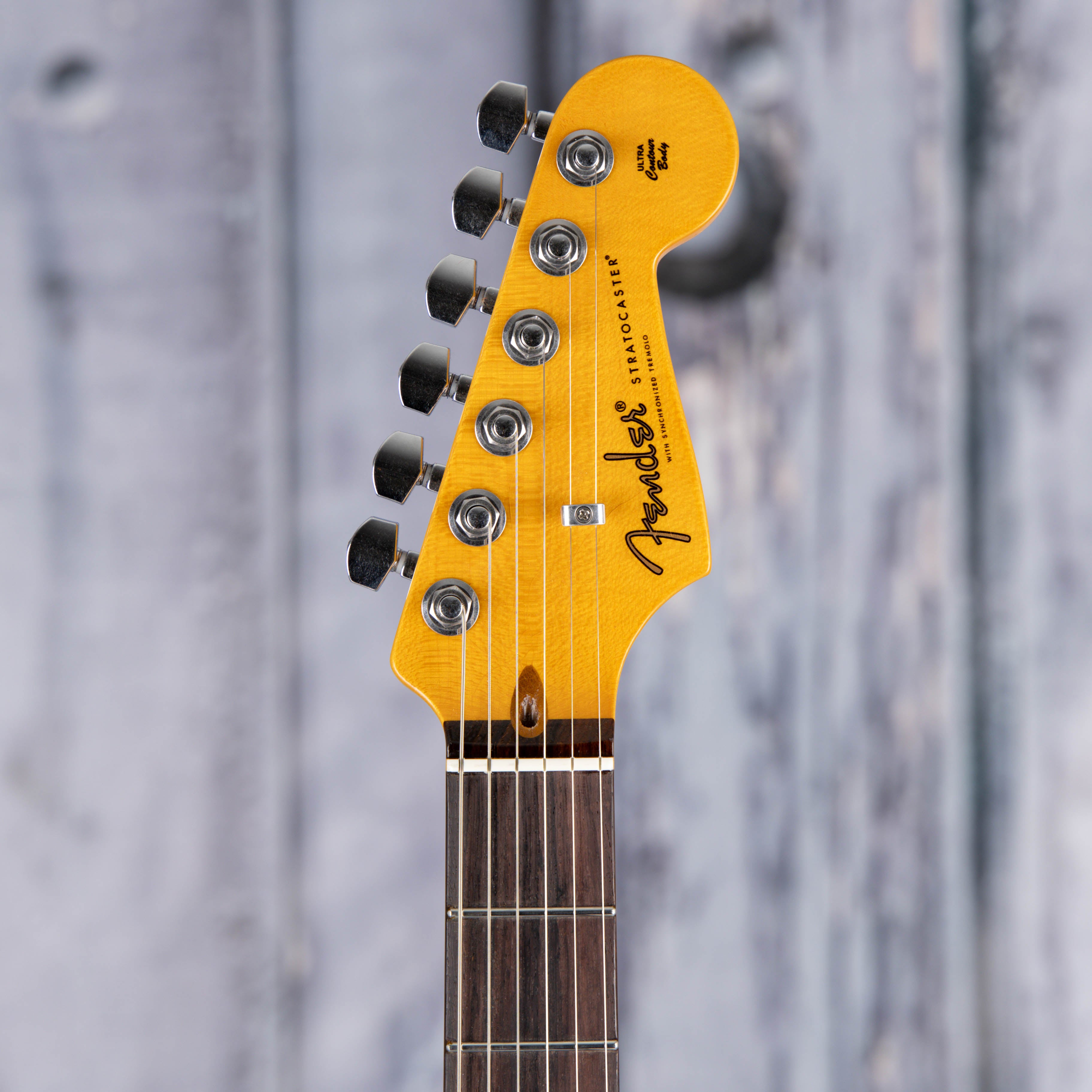 Fender American Ultra Luxe '60s Stratocaster Electric Guitar, Surf Green, front headstock