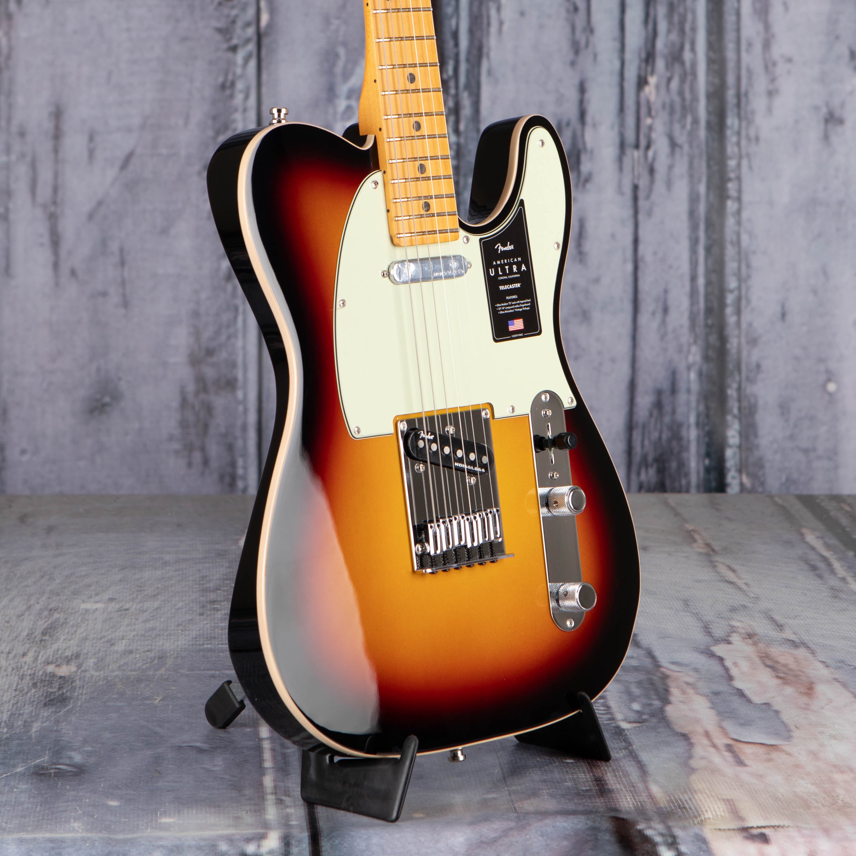 Fender American Ultra Telecaster Electric Guitar, Maple Fingerboard, Ultraburst, angle