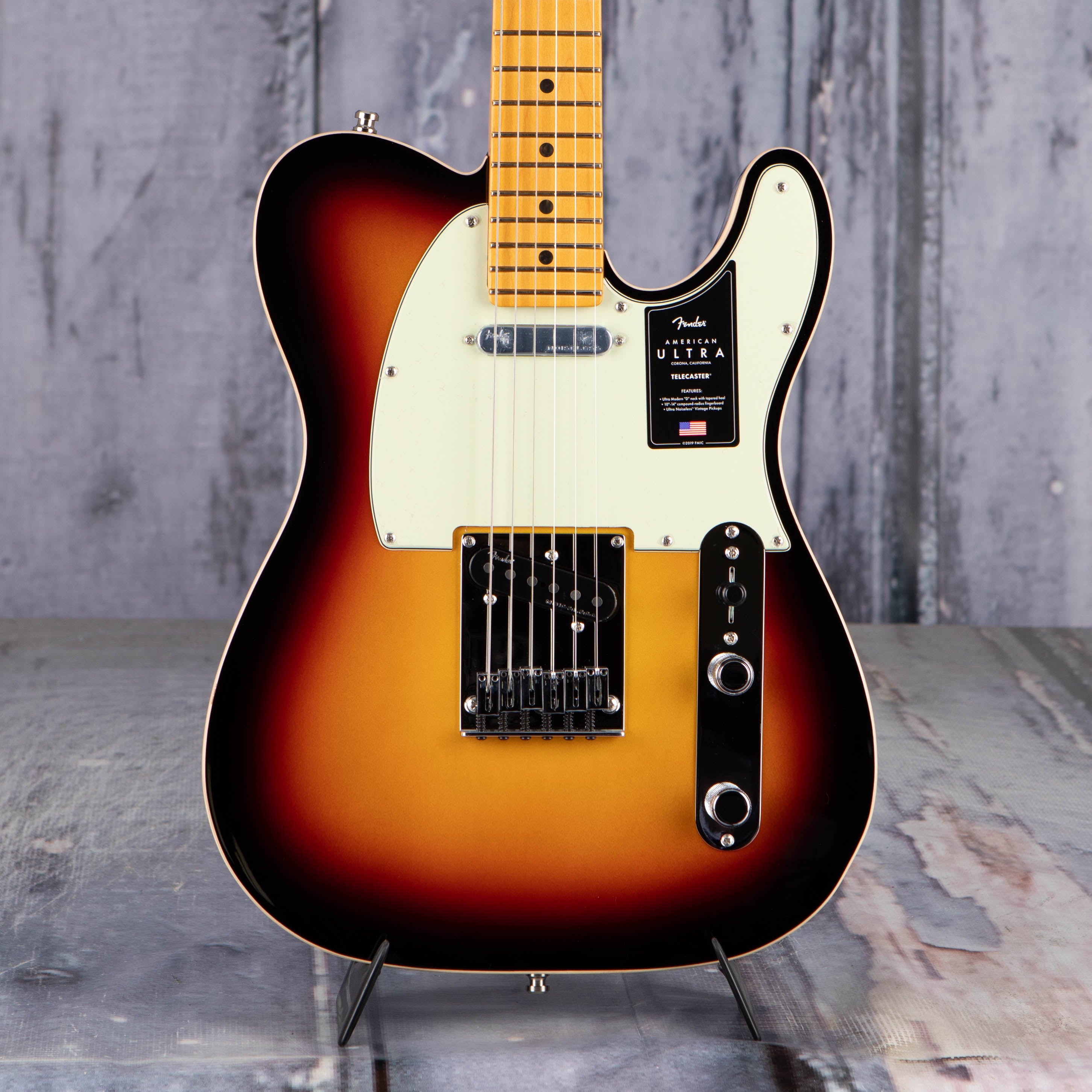 Fender American Ultra Telecaster Electric Guitar, Maple Fingerboard, Ultraburst, front closeup