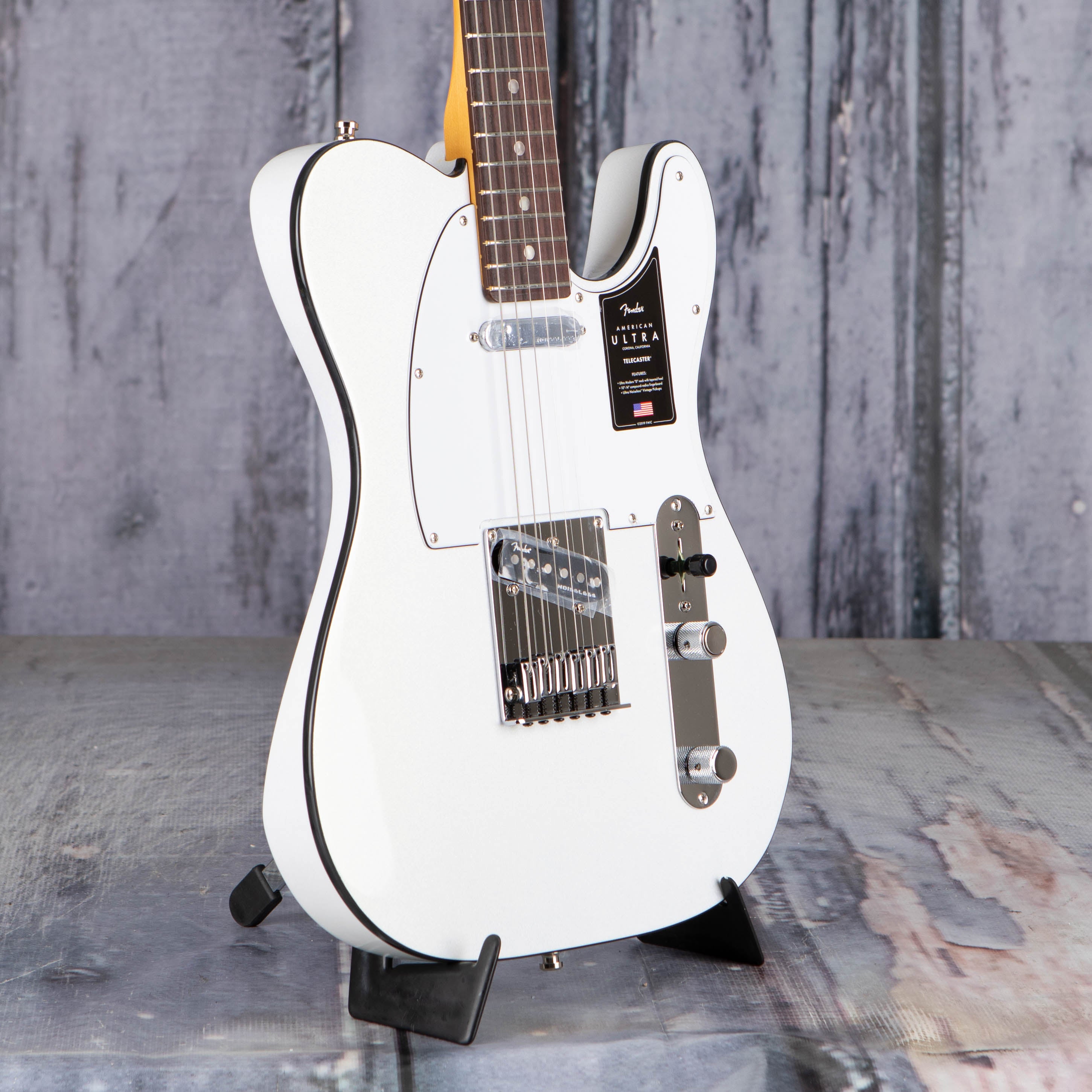 Fender American Ultra Telecaster Electric Guitar, Rosewood Fingerboard, Arctic Pearl, angle