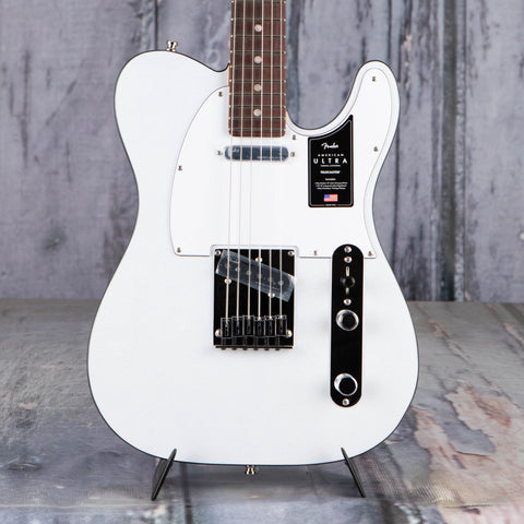 Fender American Ultra Telecaster Electric Guitar, Rosewood Fingerboard, Arctic Pearl, front closeup