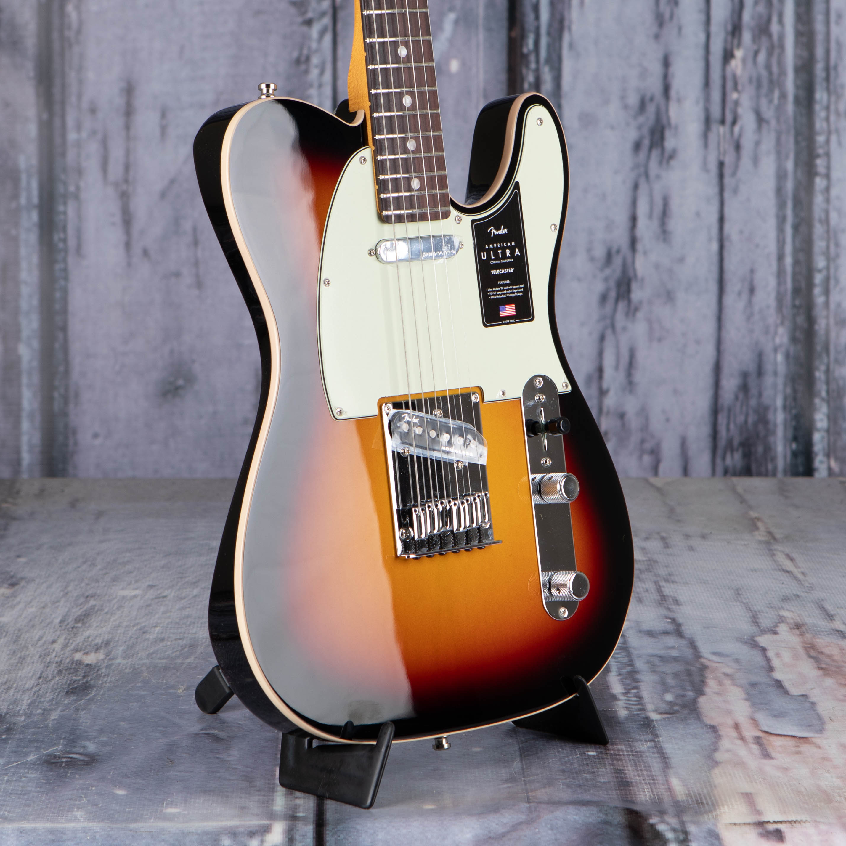 Fender American Ultra Telecaster Electric Guitar, Rosewood Fingerboard, Ultraburst, angle