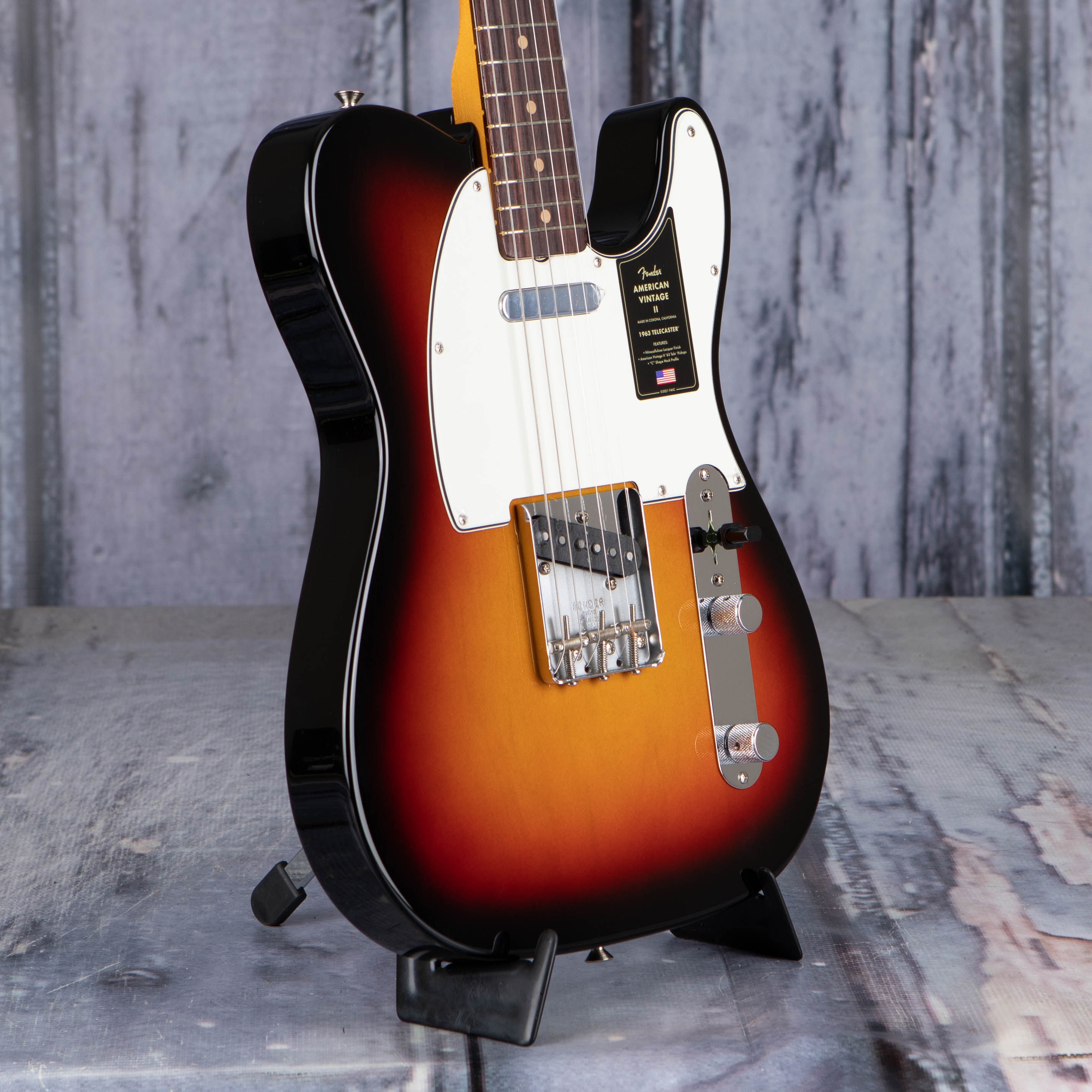 Fender American Vintage 1963 Telecaster Electric Guitar, 3-Color Sunburst, angle