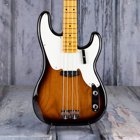 Fender American Vintage II 1954 Precision Bass Guitar, 2-Color Sunburst, front closeup