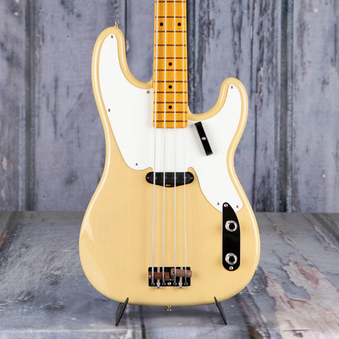 Fender American Vintage II 1954 Precision Bass Guitar, Vintage Blonde, front closeup