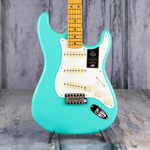 Fender American Vintage II 1957 Stratocaster Electric Guitar, Sea Foam Green, front closeup