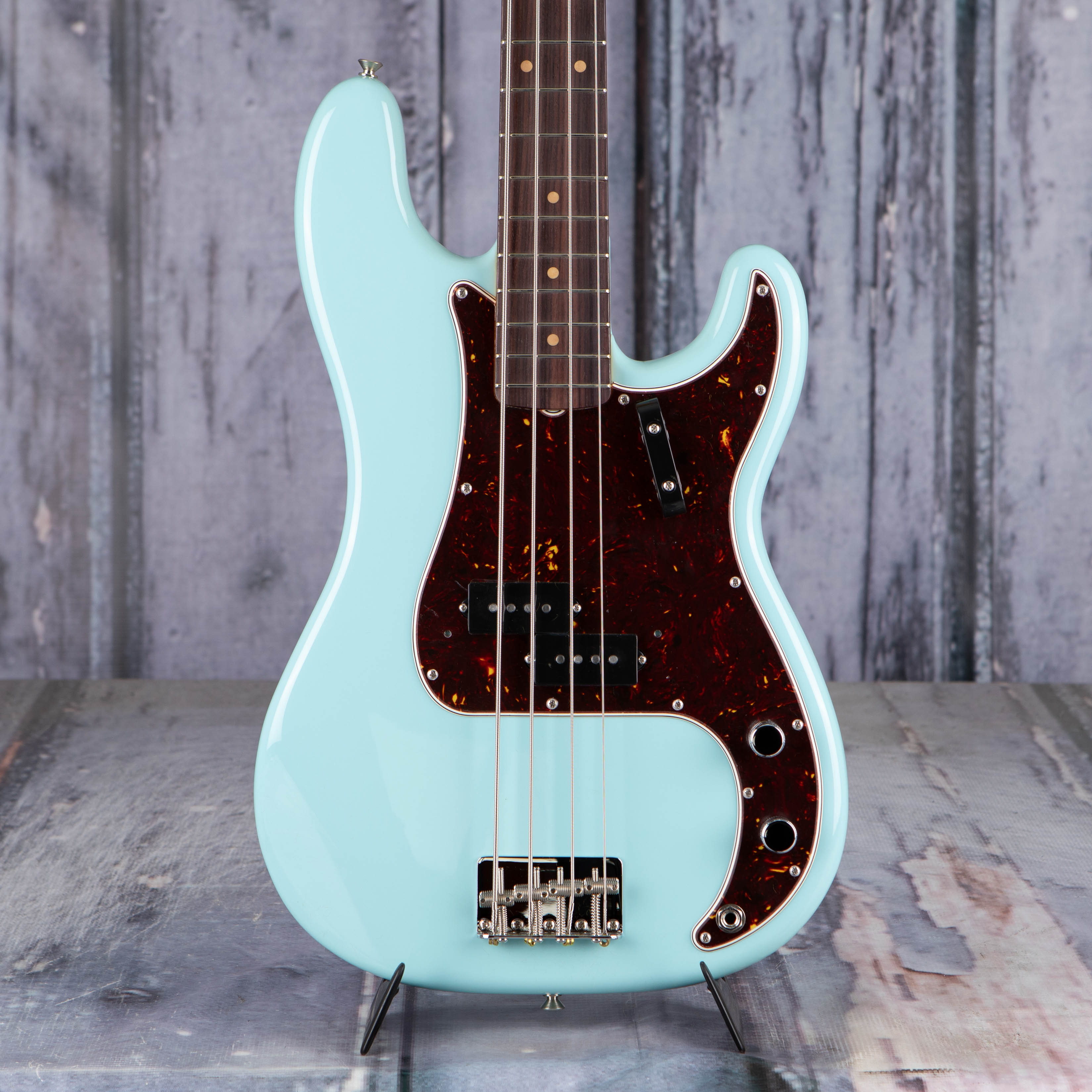 Fender American Vintage II 1960 Precision Bass Guitar, Daphne Blue, front closeup