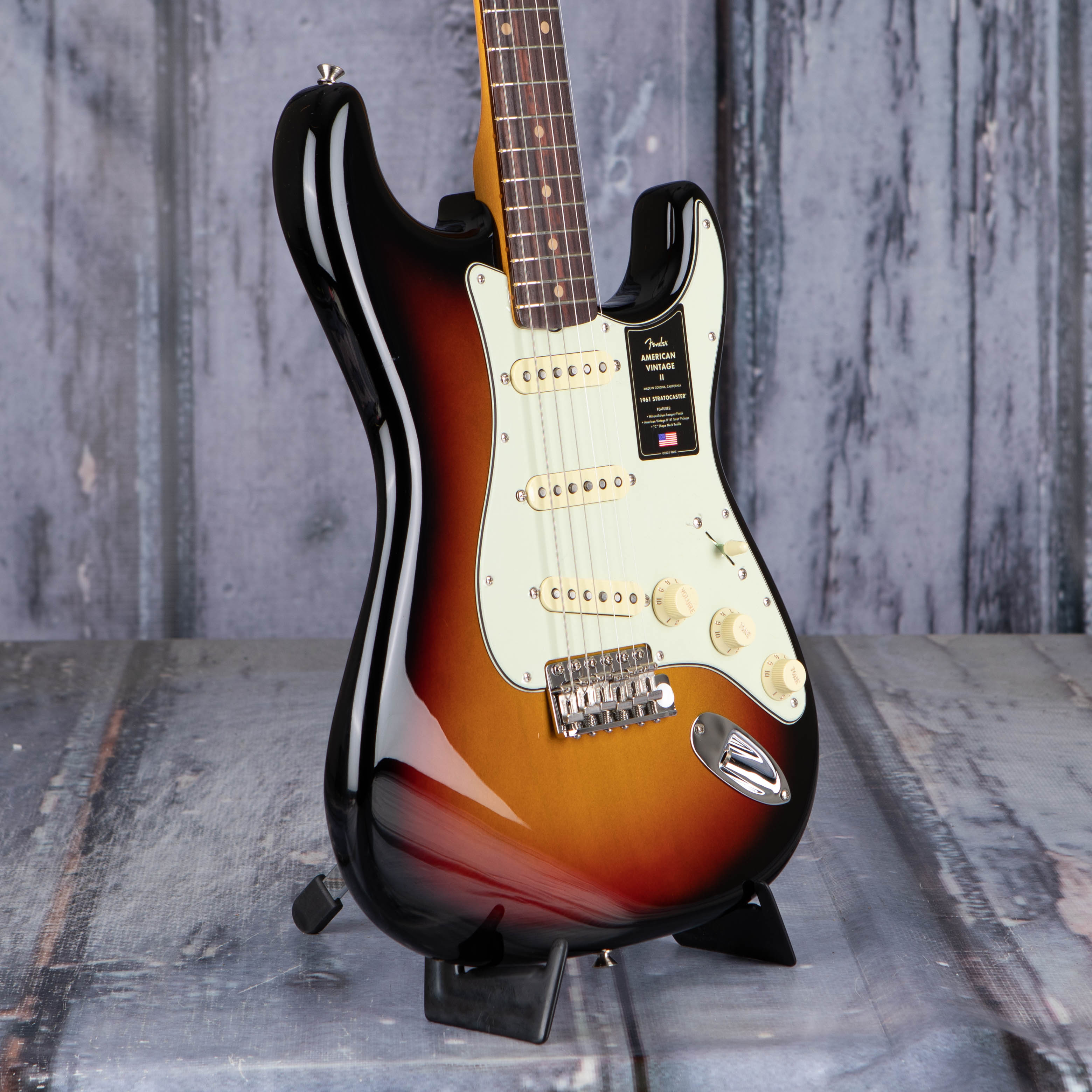 Fender American Vintage II 1961 Stratocaster Electric Guitar, 3-Color Sunburst, angle