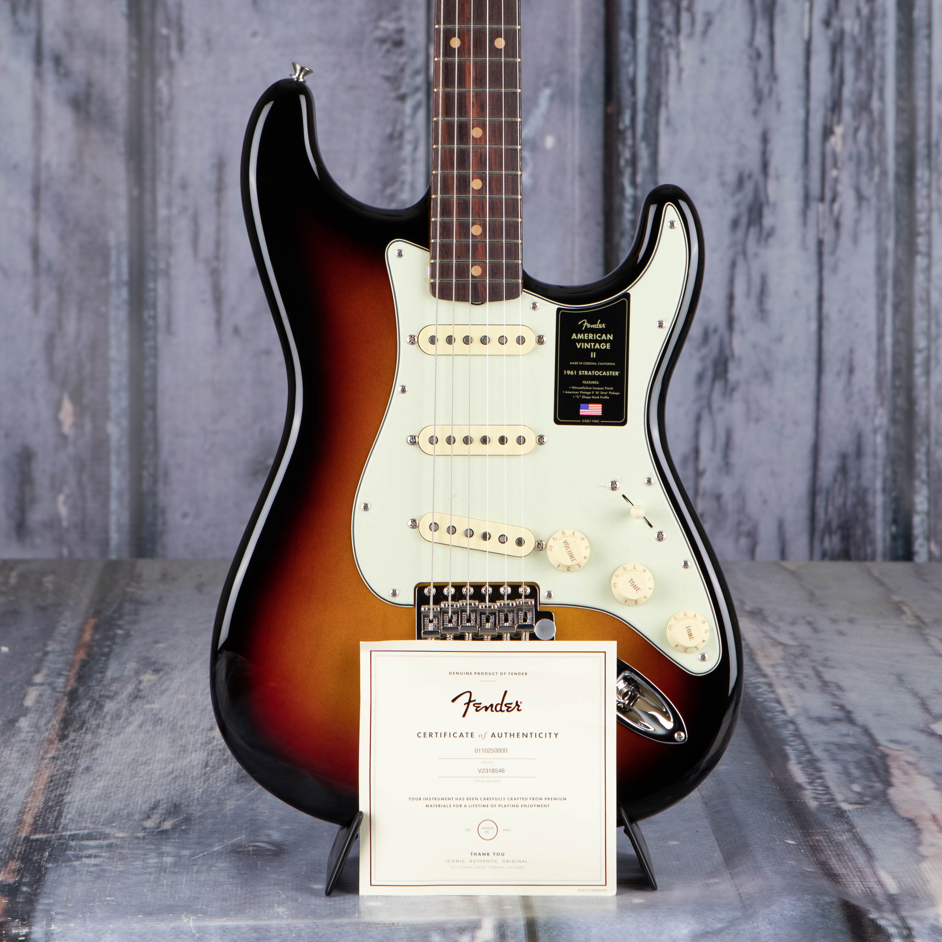 Fender American Vintage II 1961 Stratocaster Electric Guitar, 3-Color Sunburst, coa