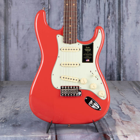 Fender American Vintage II 1961 Stratocaster Electric Guitar, Fiesta Red, front closeup