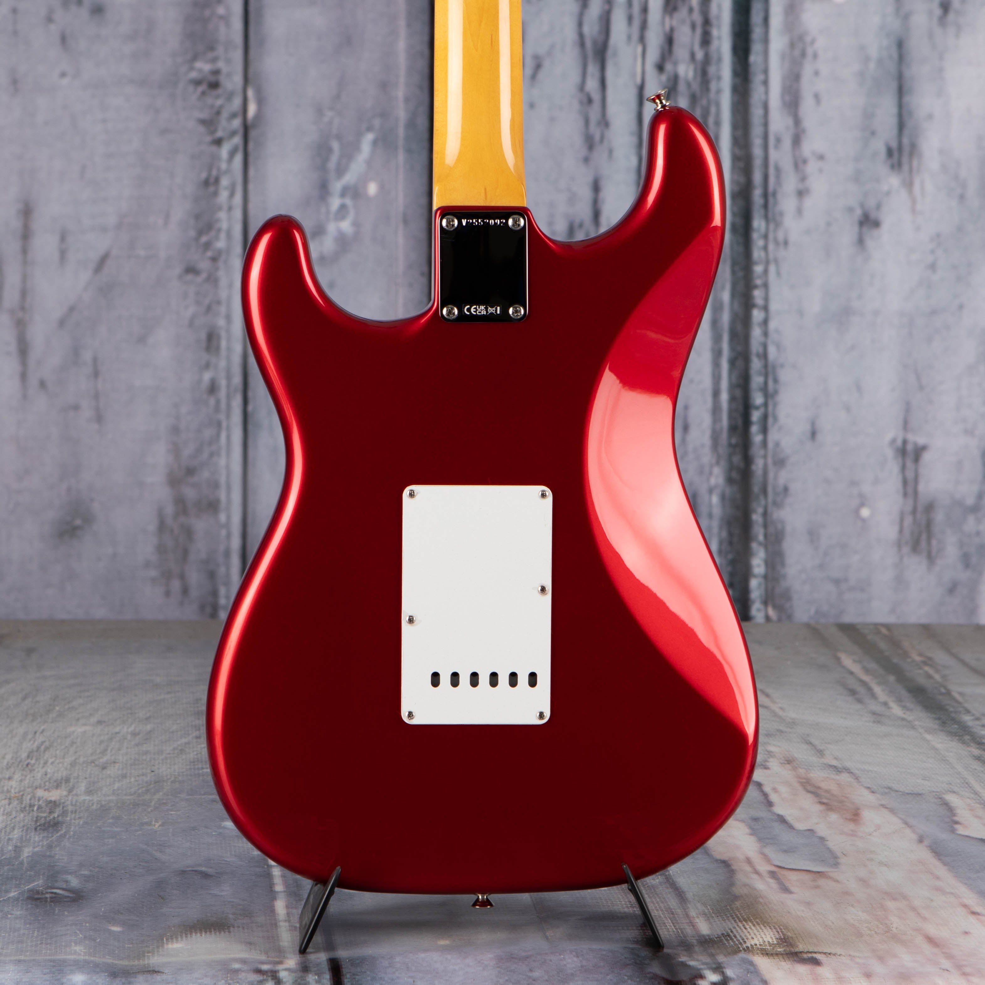 Fender American Vintage II 1965 Stratocaster Electric Guitar, Candy Apple Red, back closeup