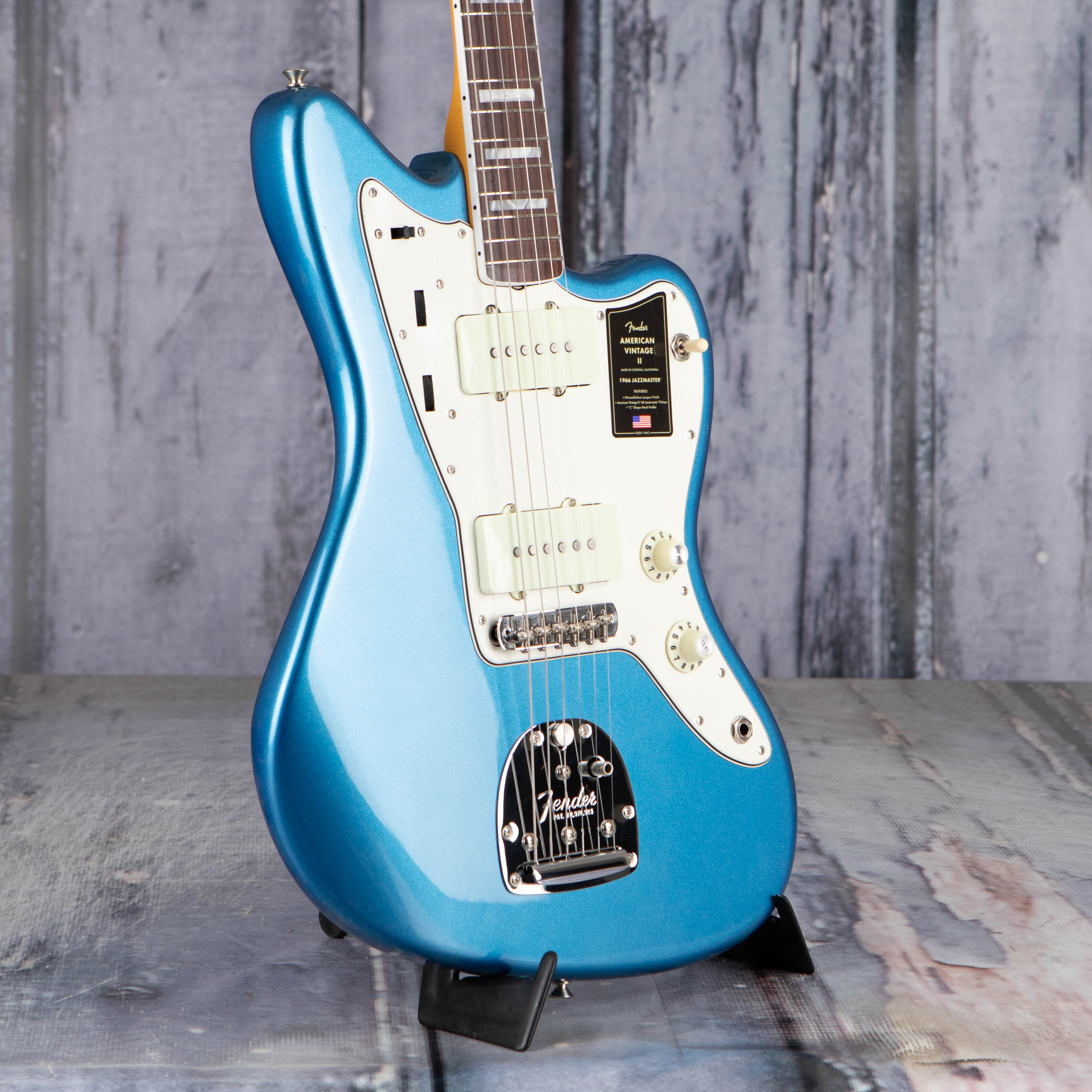 Fender American Vintage II 1966 Jazzmaster Electric Guitar, Lake Placid Blue, angle