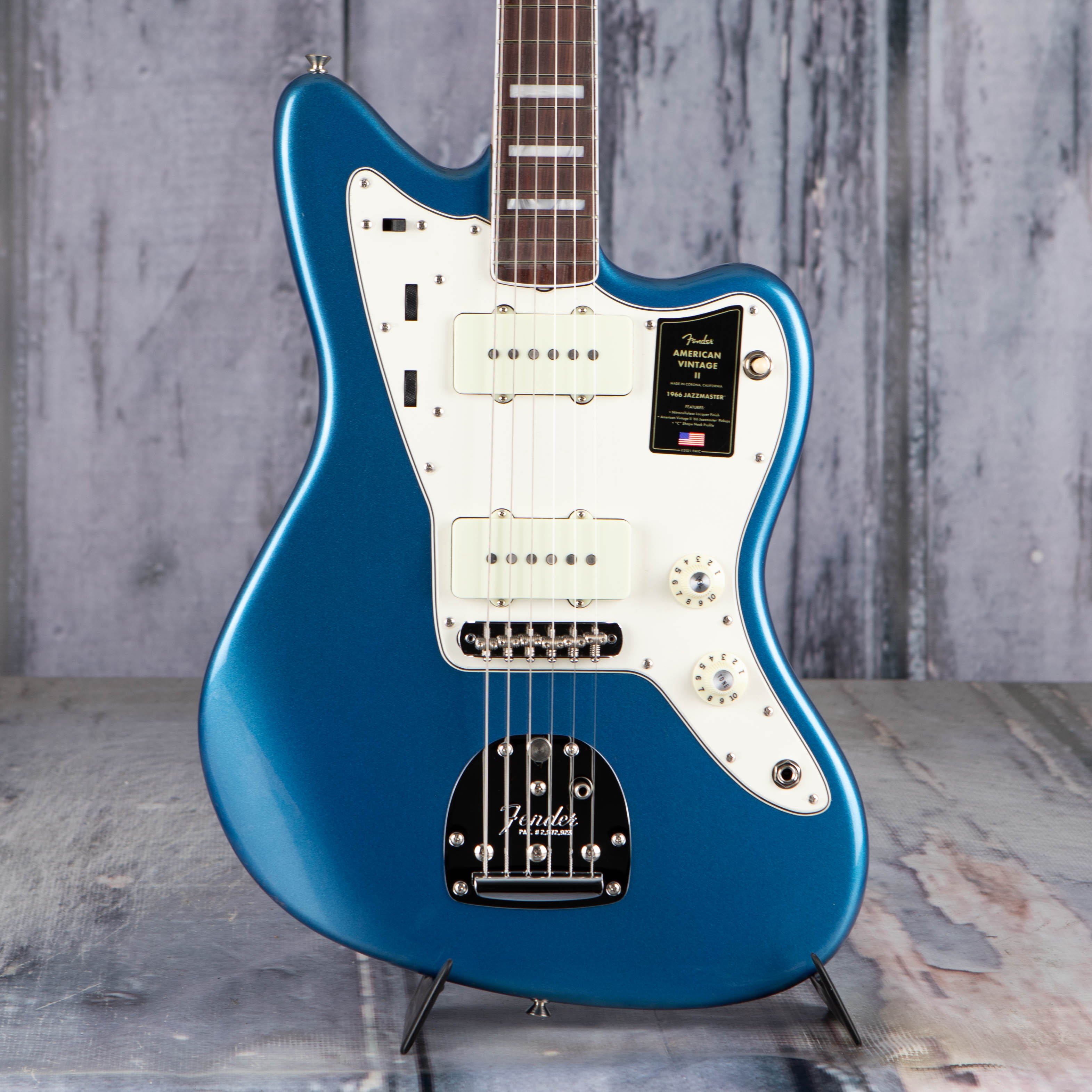 Fender American Vintage II 1966 Jazzmaster Electric Guitar, Lake Placid Blue, front closeup