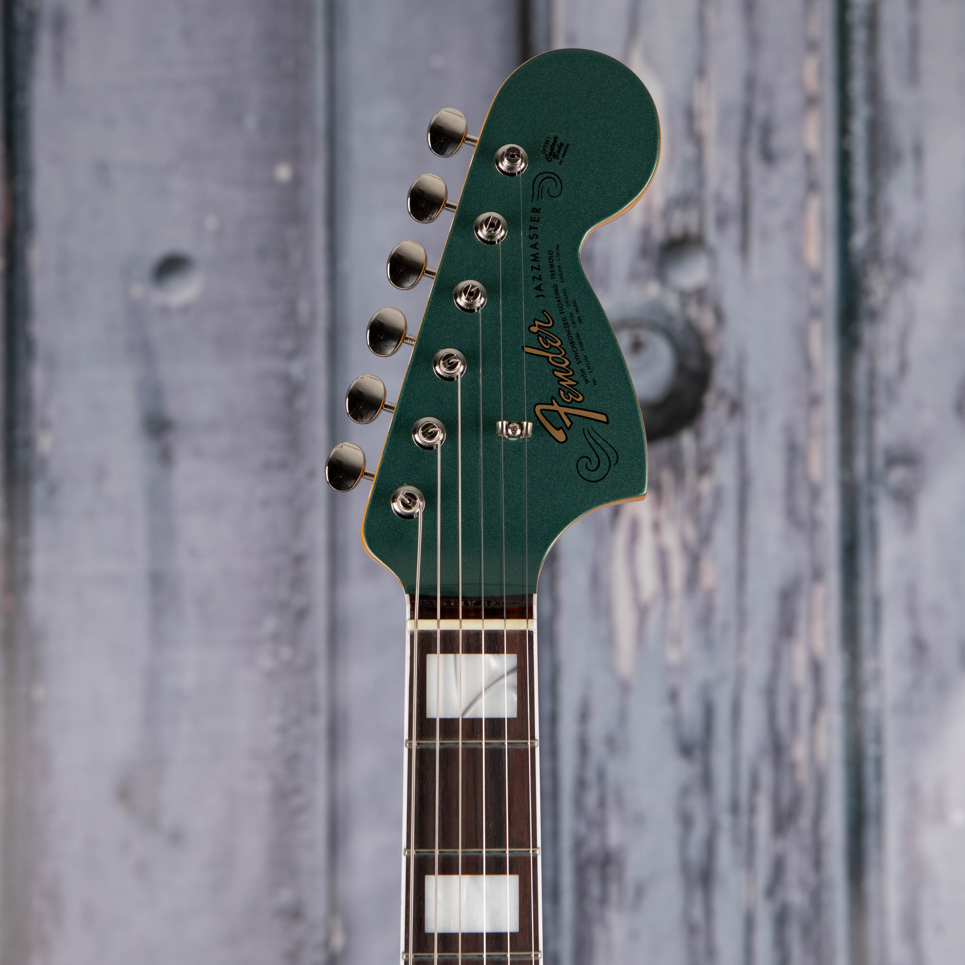 Fender American Vintage II 1966 Jazzmaster Electric Guitar, Sherwood Green Metallic, front headstock