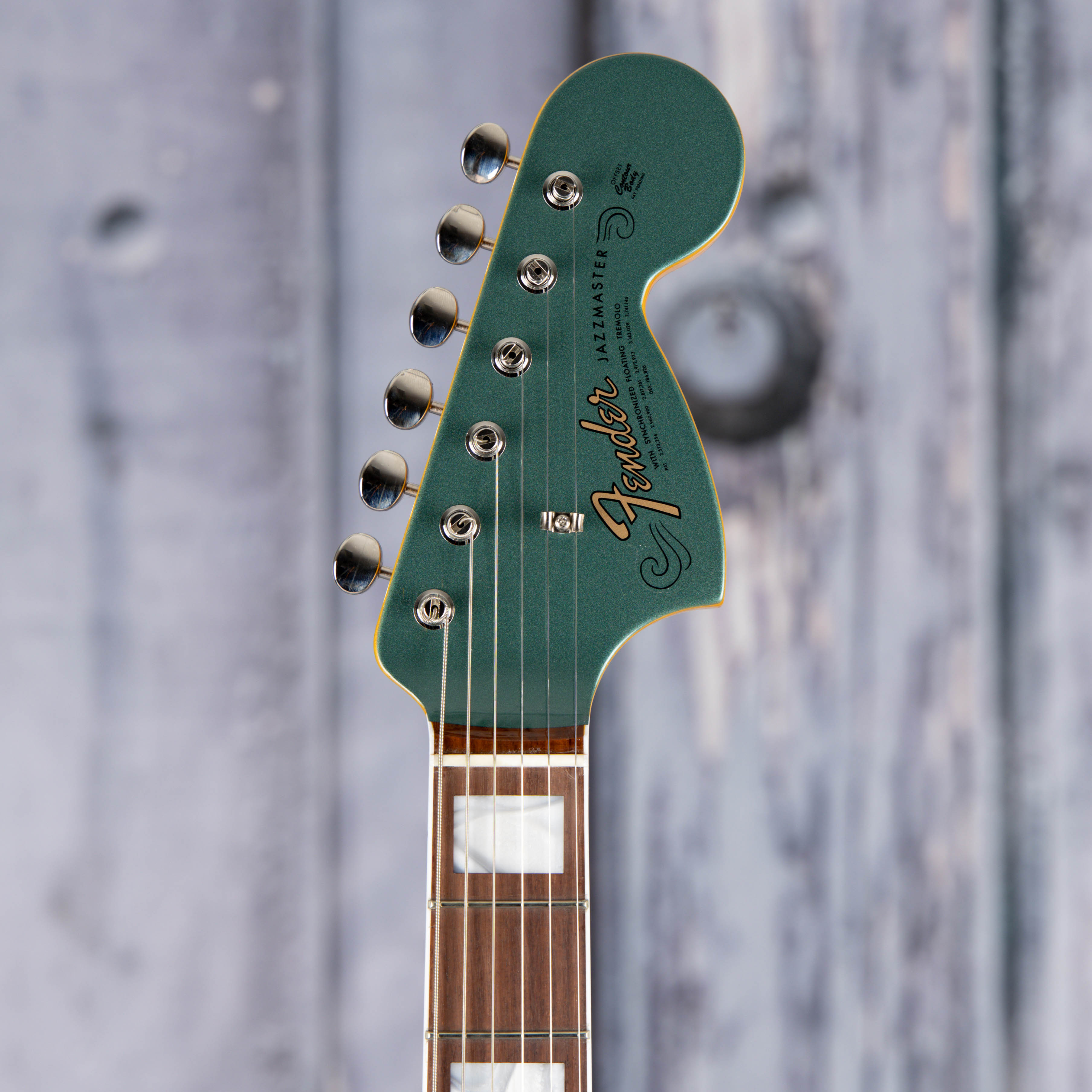 Fender American Vintage II 1966 Jazzmaster Electric Guitar, Sherwood Green Metallic, front headstock